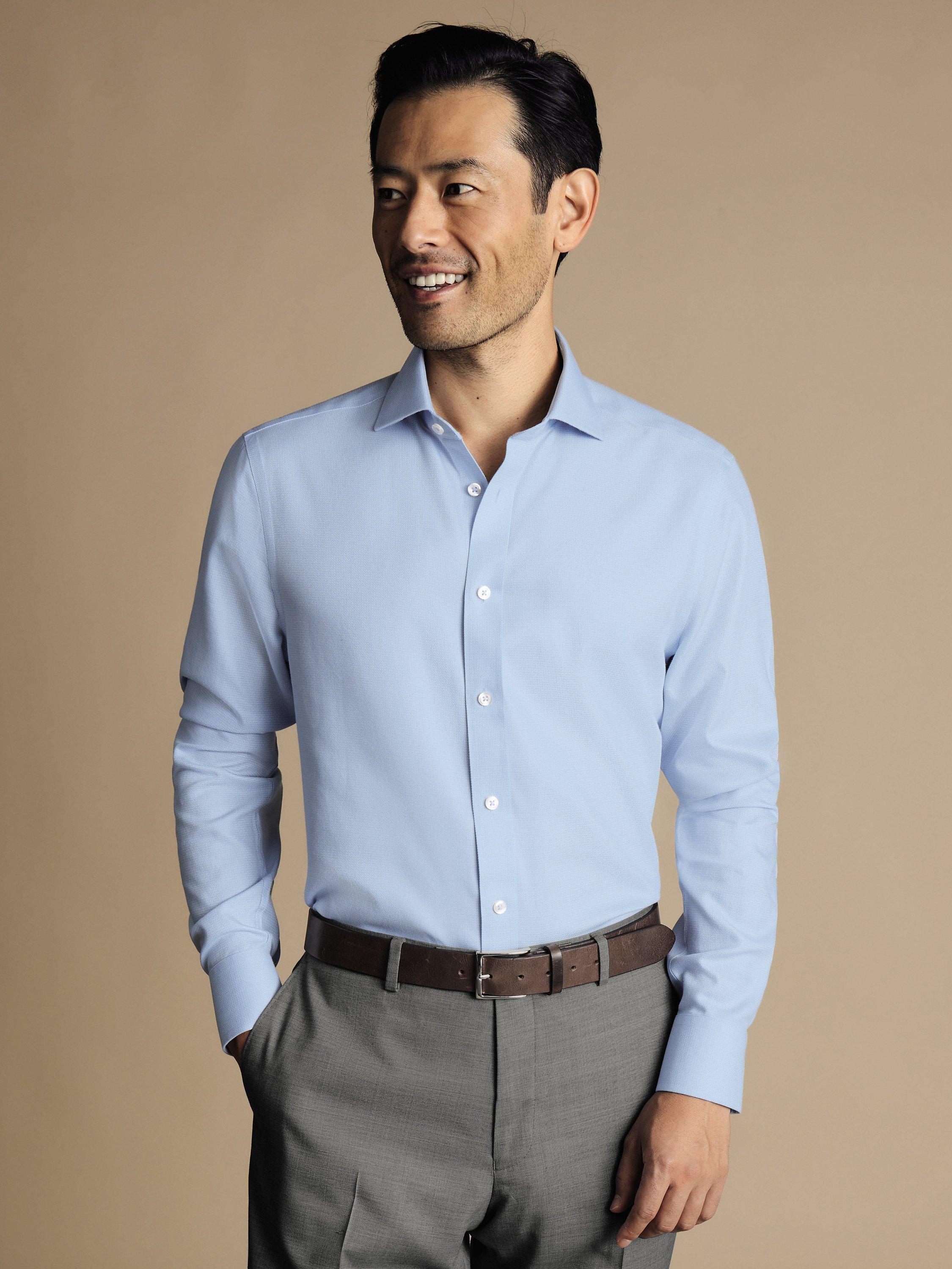 Charles Tyrwhitt Non-Iron Mayfair Textured Dobby Weave Shirt, Light Blue