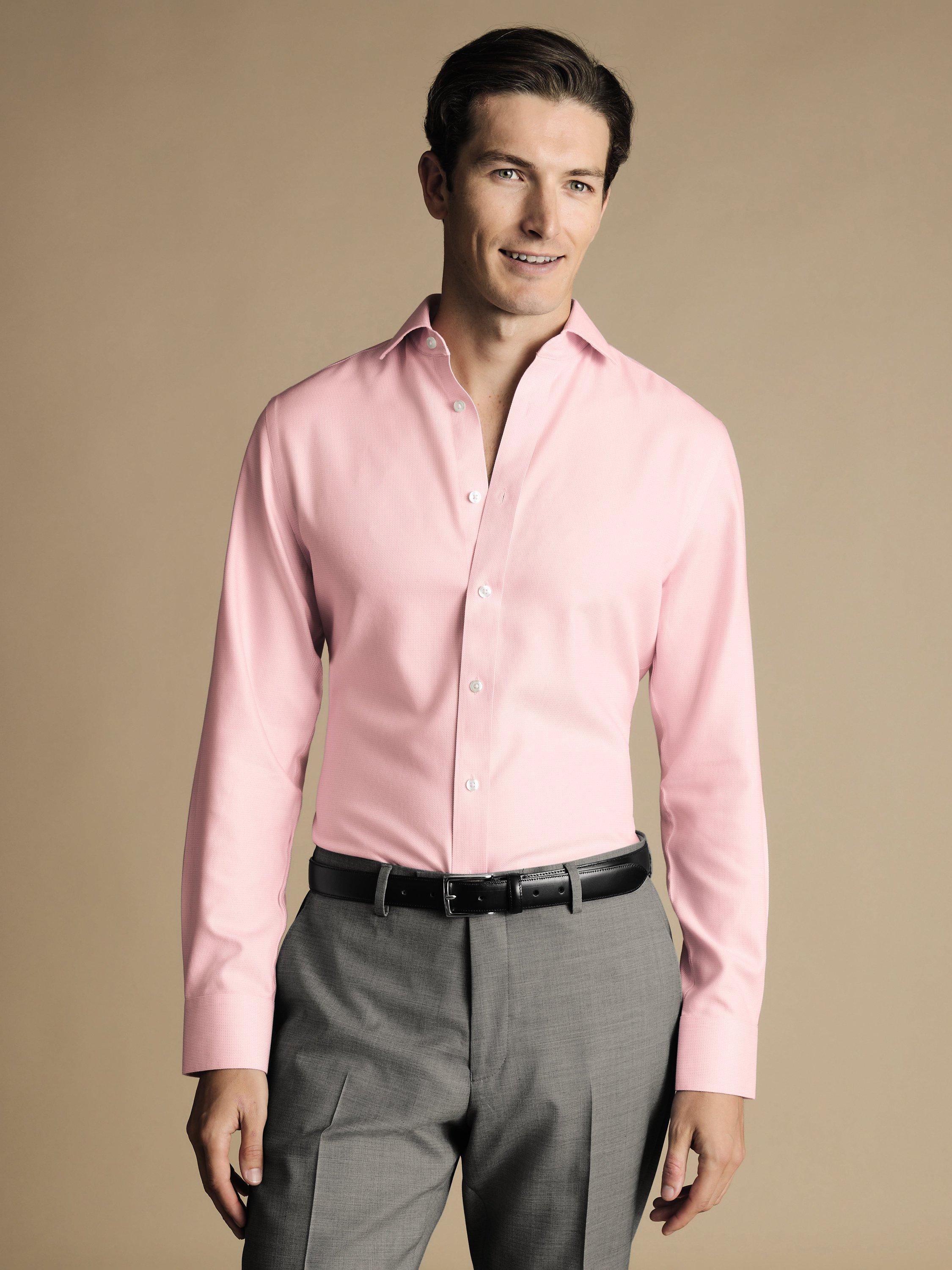 Charles Tyrwhitt Non-Iron Mayfair Textured Dobby Weave Shirt, Pink