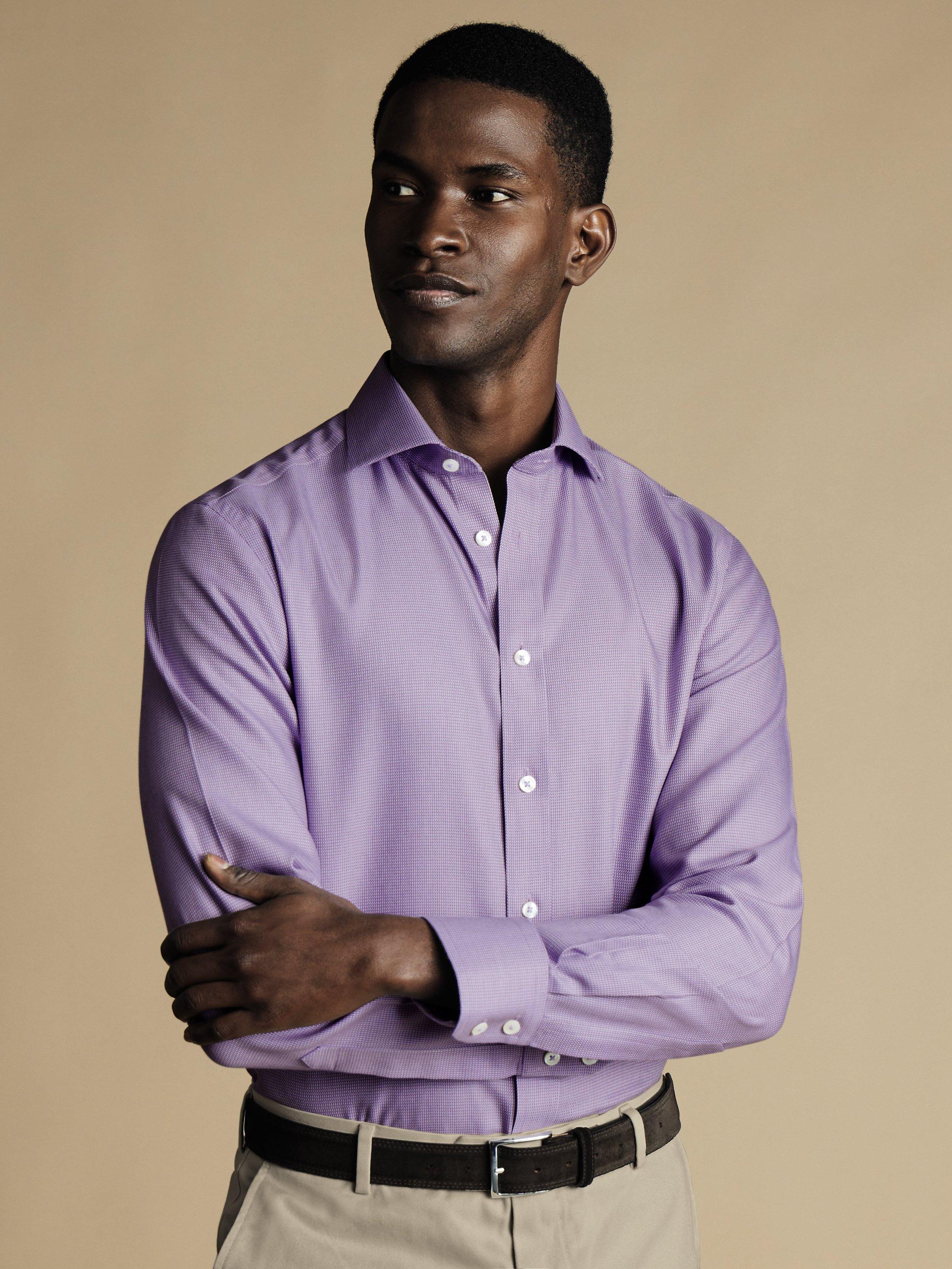 Charles Tyrwhitt Non-Iron Mayfair Textured Dobby Weave Shirt, Lilac