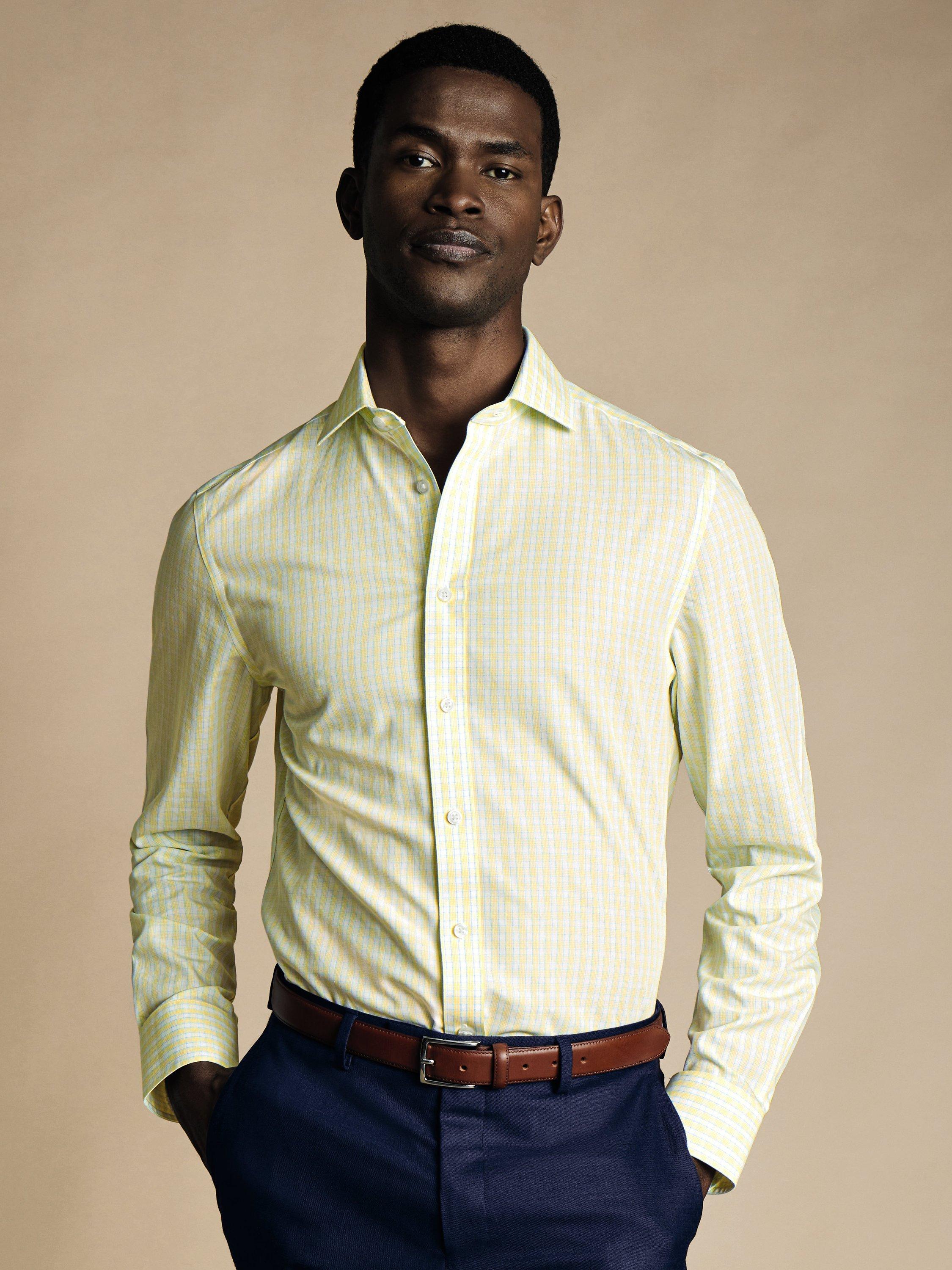 Charles Tyrwhitt Key Check Non-Iron Poplin Shirt, Lemon