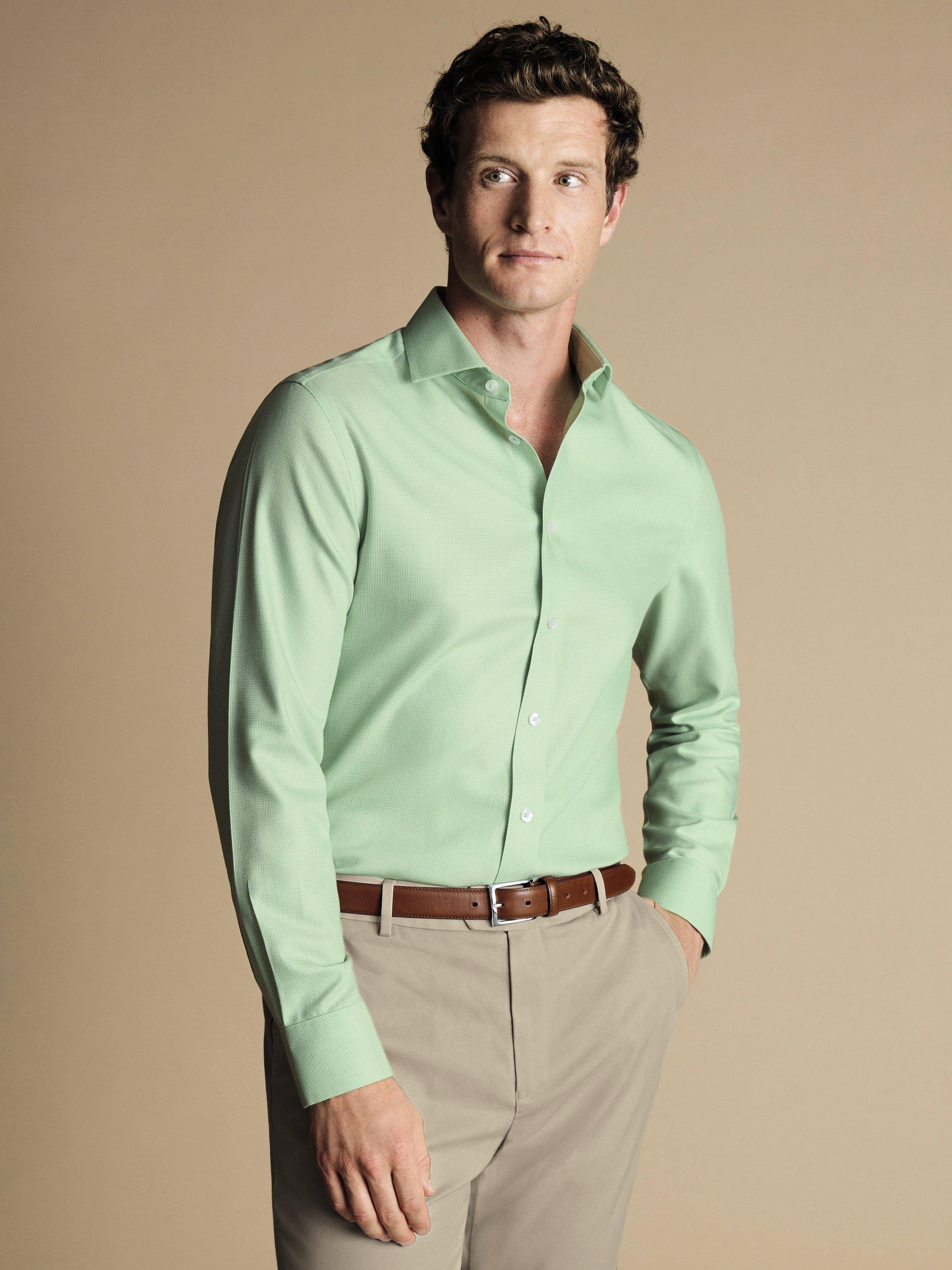 Charles Tyrwhitt Non-Iron Mayfair Textured Dobby Weave Shirt, Light Green