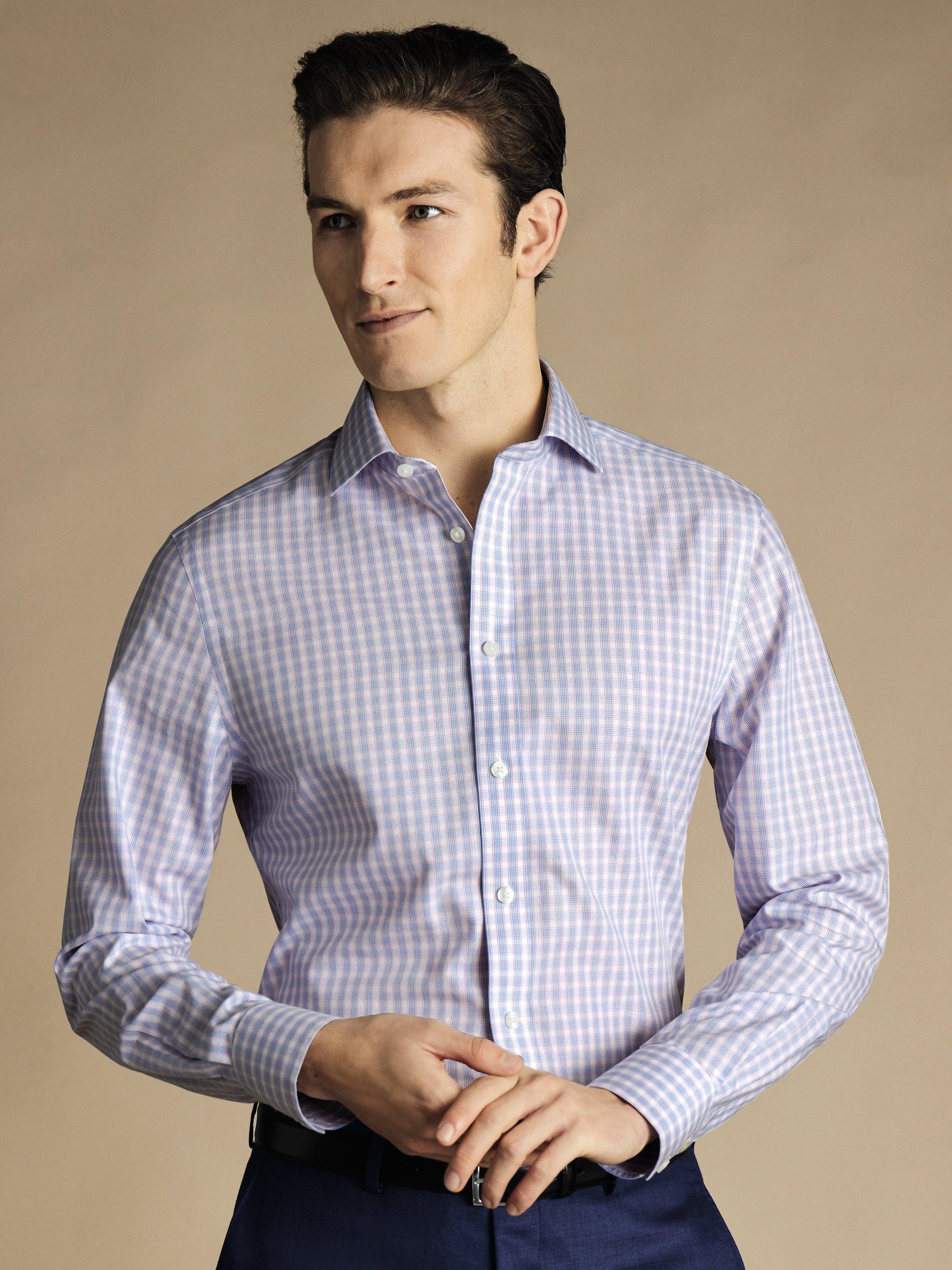 Charles Tyrwhitt Key Check Non-Iron Poplin Shirt, Cornflower Blue