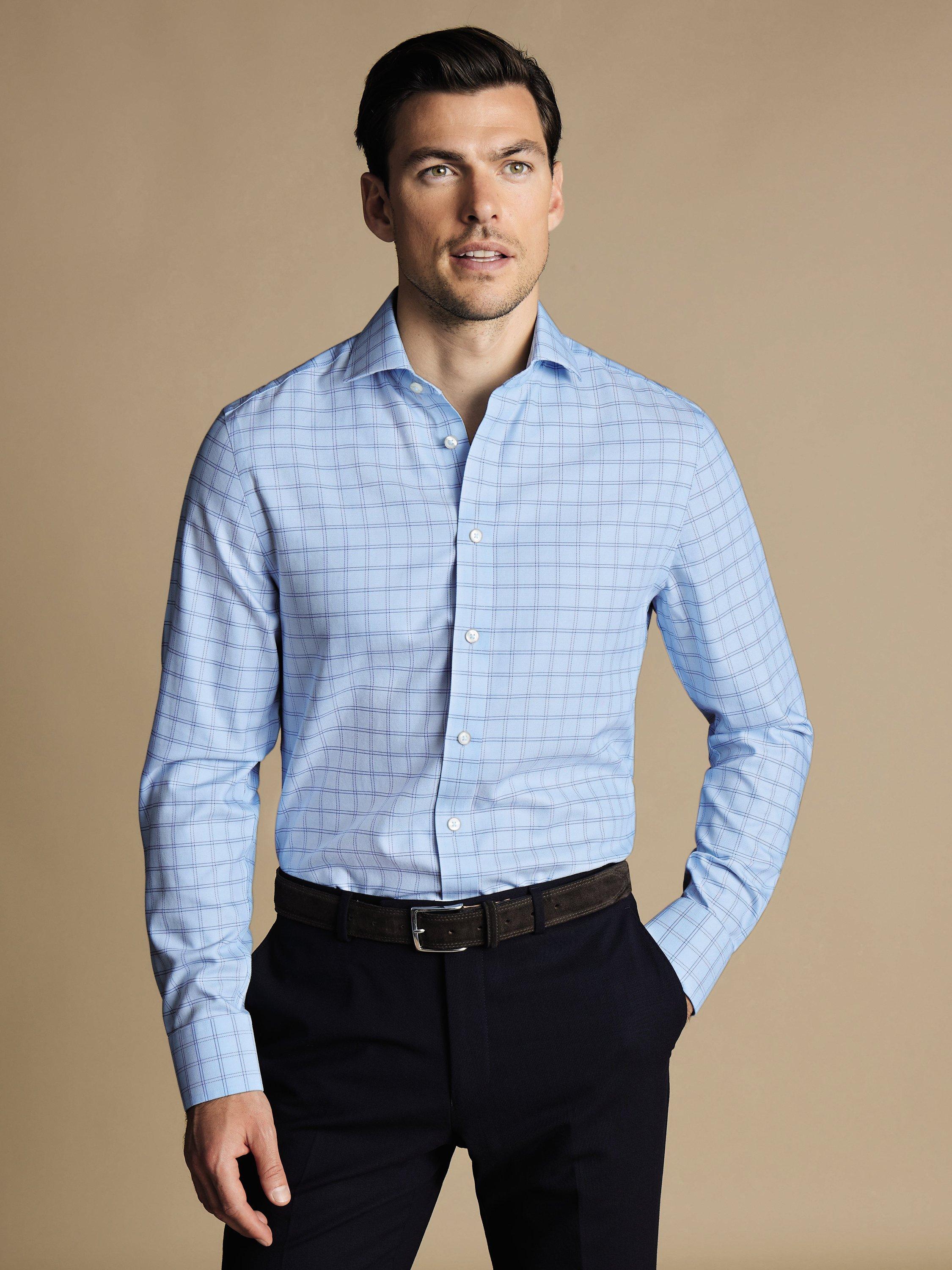 Charles Tyrwhitt Non-Iron Mayfair Weave Checked Shirt, Sky Blue