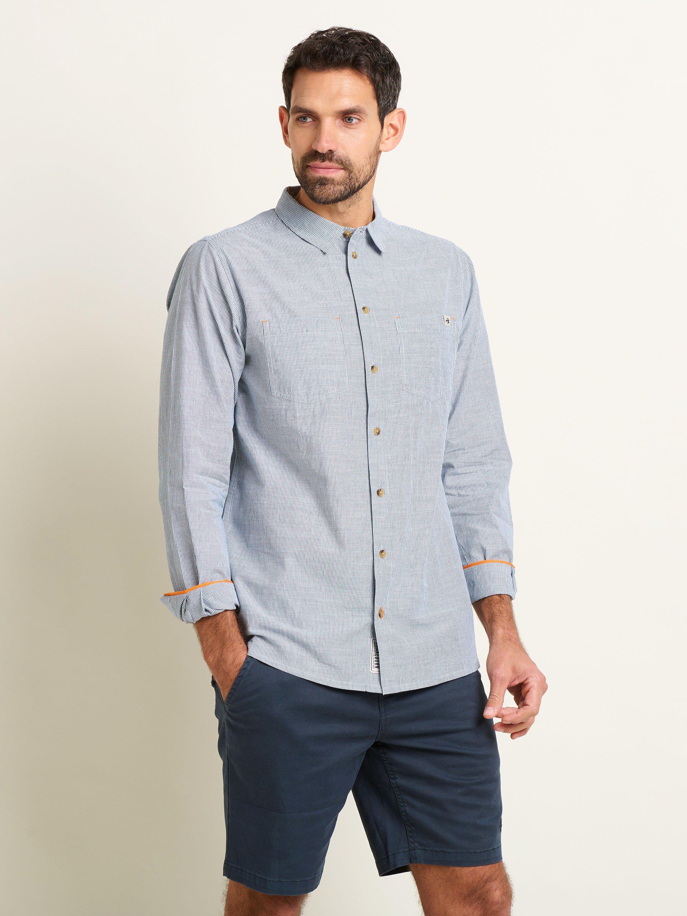 Brakeburn Cotton Stripe Long Sleeve Shirt, Blue