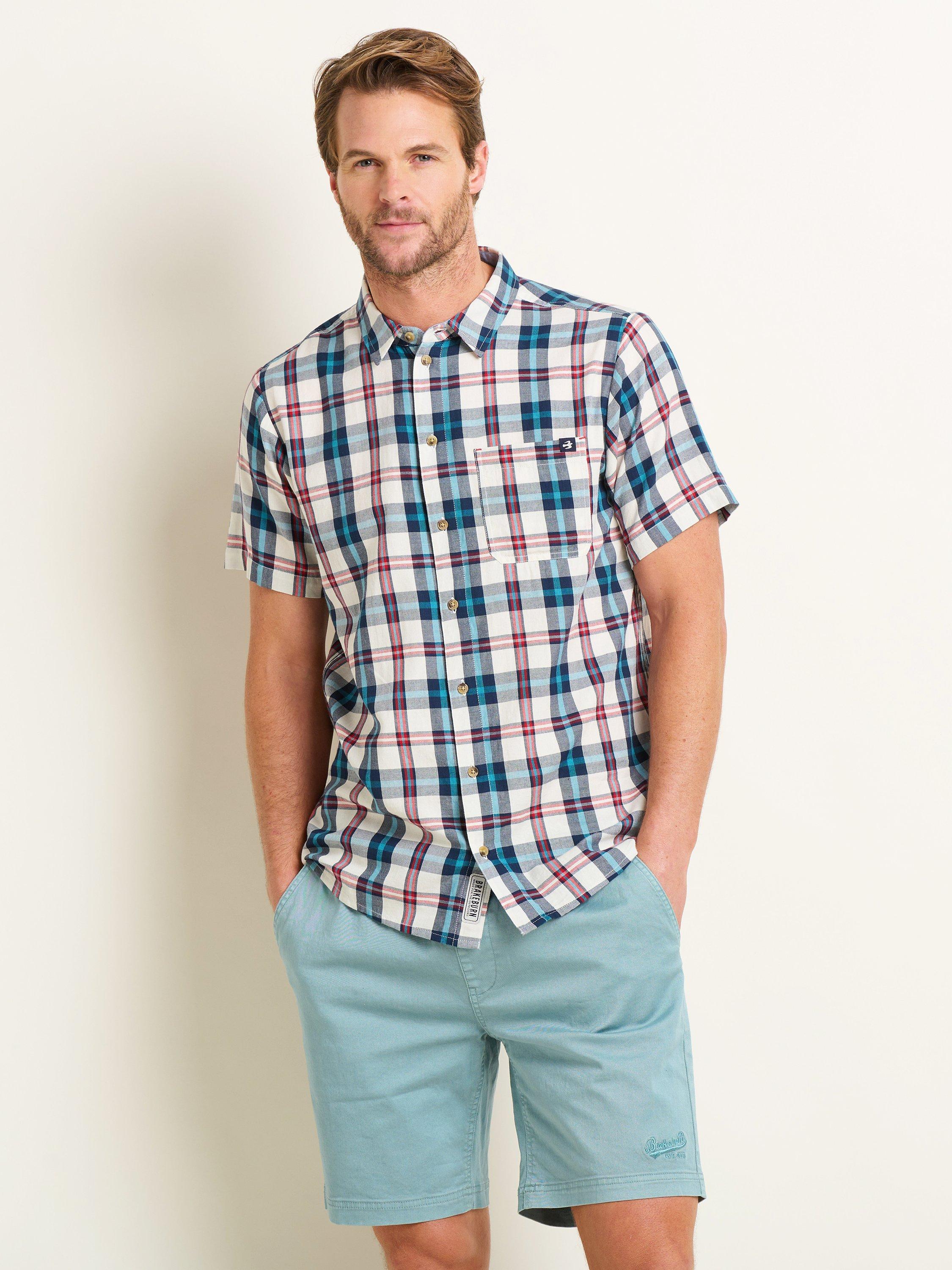 Brakeburn Check Short Sleeve Shirt, Cream/Multi
