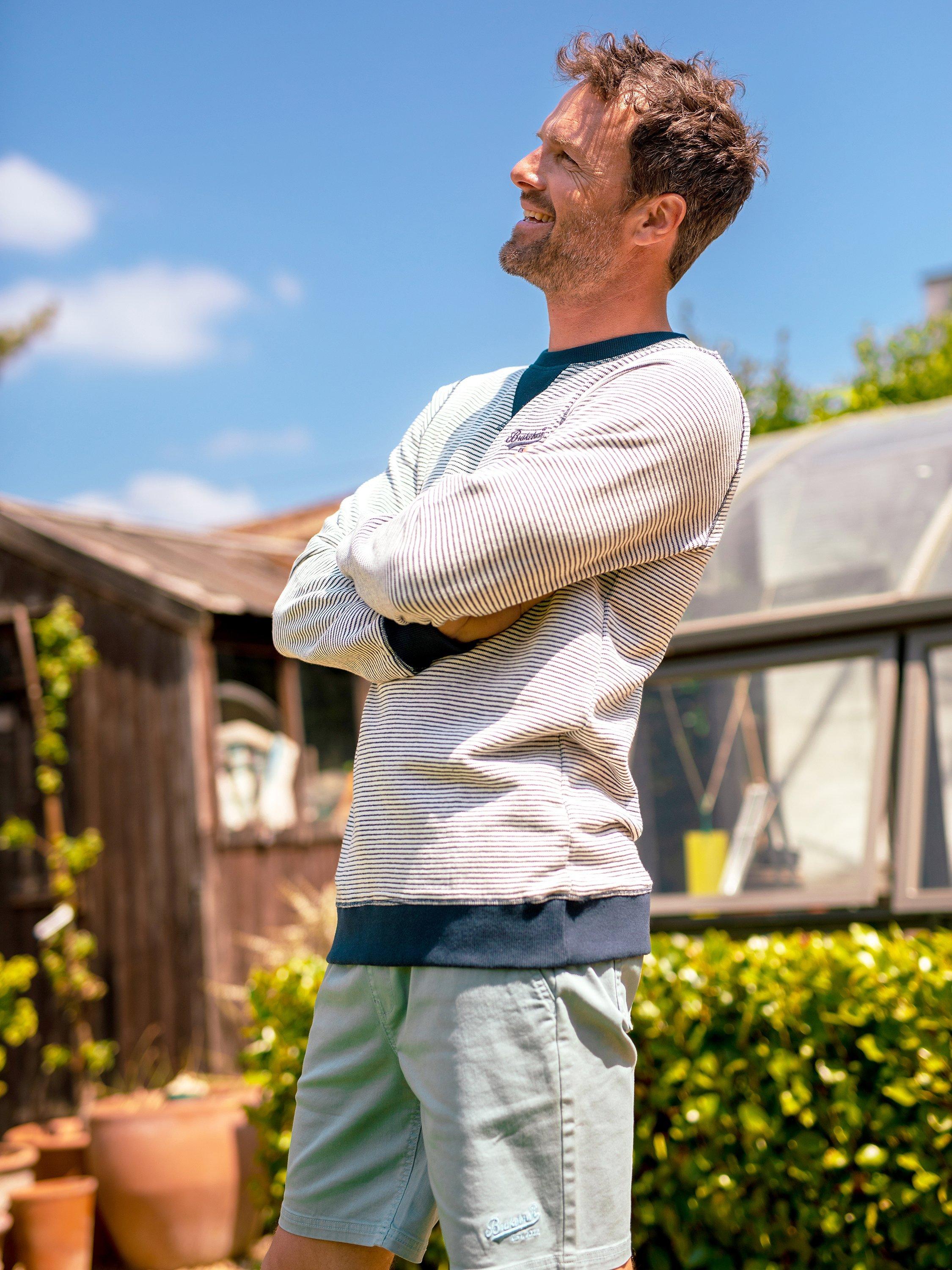 Brakeburn Stripe Crew Neck Sweatshirt, Navy