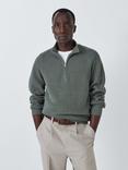 John Lewis Cotton Cashmere Half Zip Rib Knit Collar Jumper, Seal Grey, Seal Grey