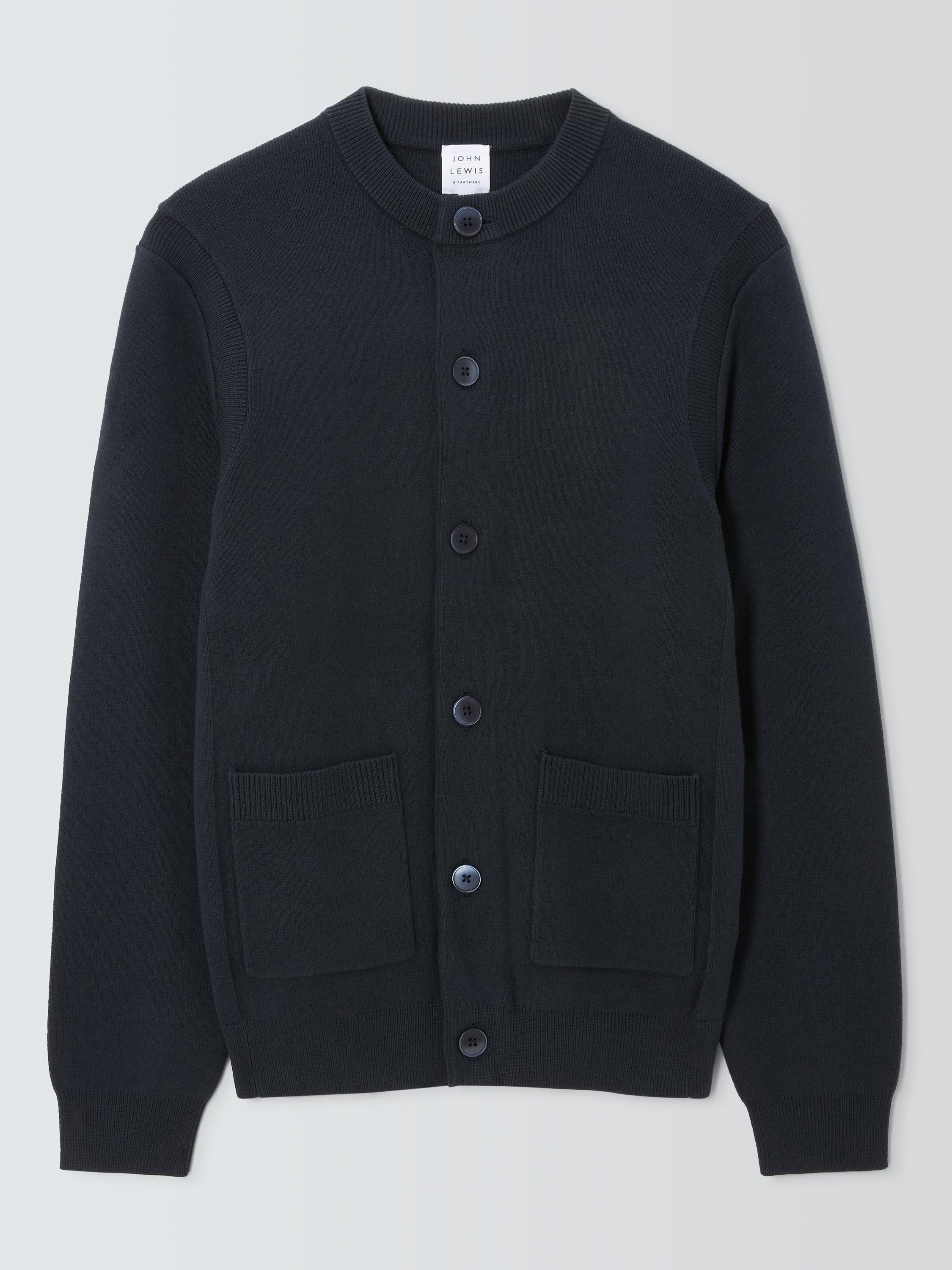 John Lewis Cotton & Cashmere Blend Knit Bomber, Blue Black, XL