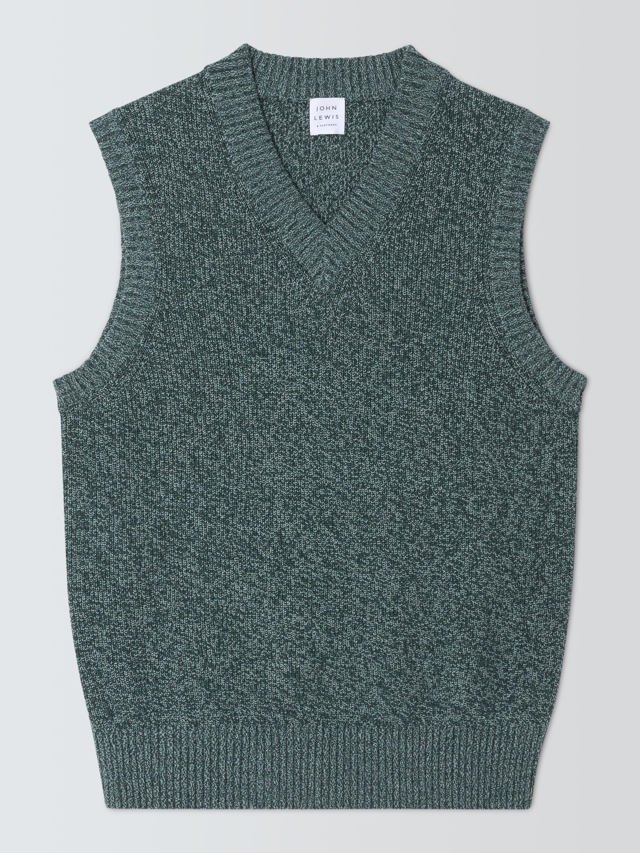 John Lewis Fisherman Cotton Rib Knit Tank Top, Green Gables/Grey Mist, XL