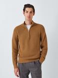 John Lewis Cotton Cashmere Half Zip Rib Knit Collar Jumper, Fox
