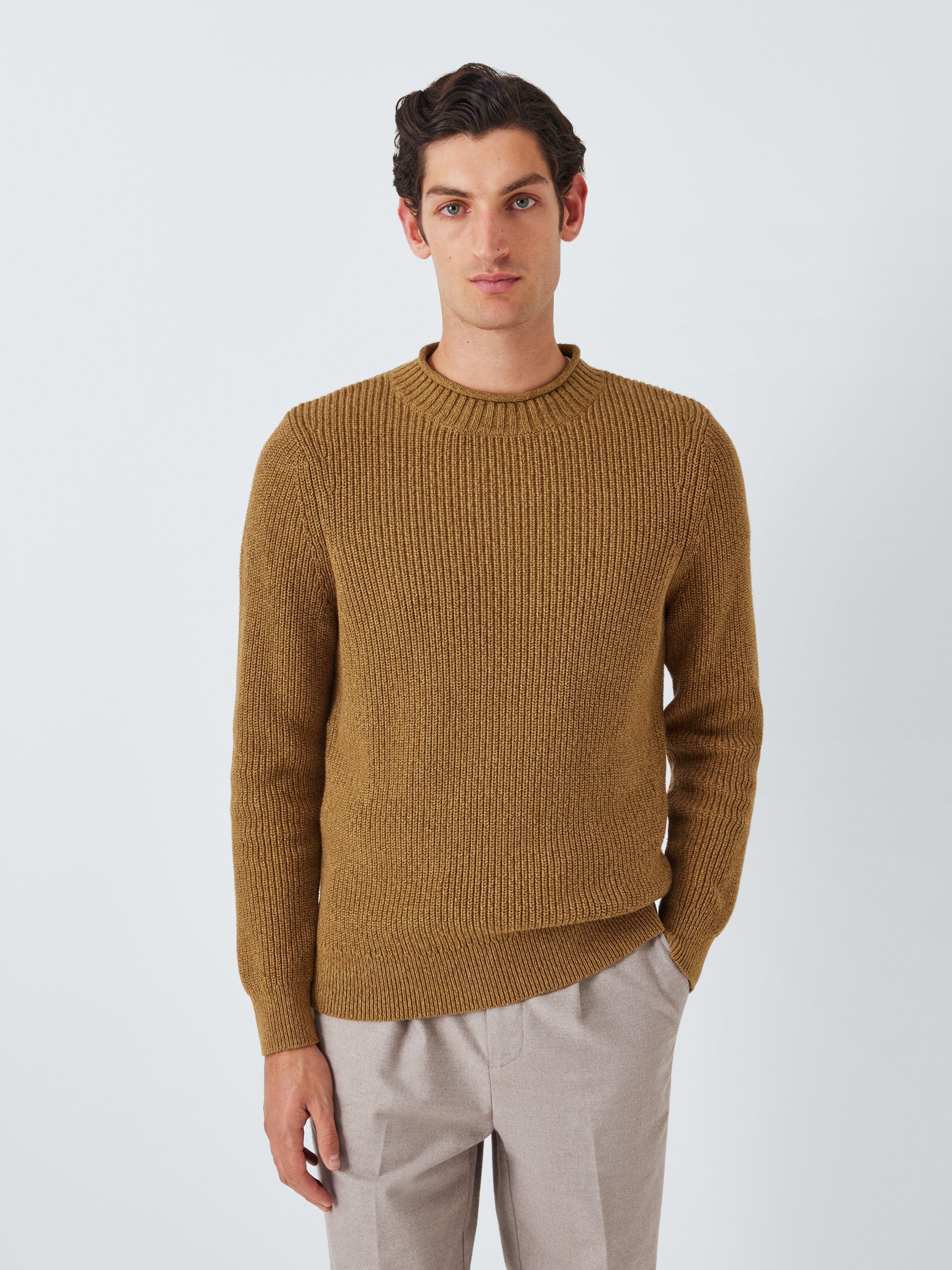 John Lewis Fisherman Cotton Rib Knit Pie Collar Jumper Rubber Antique Bronze