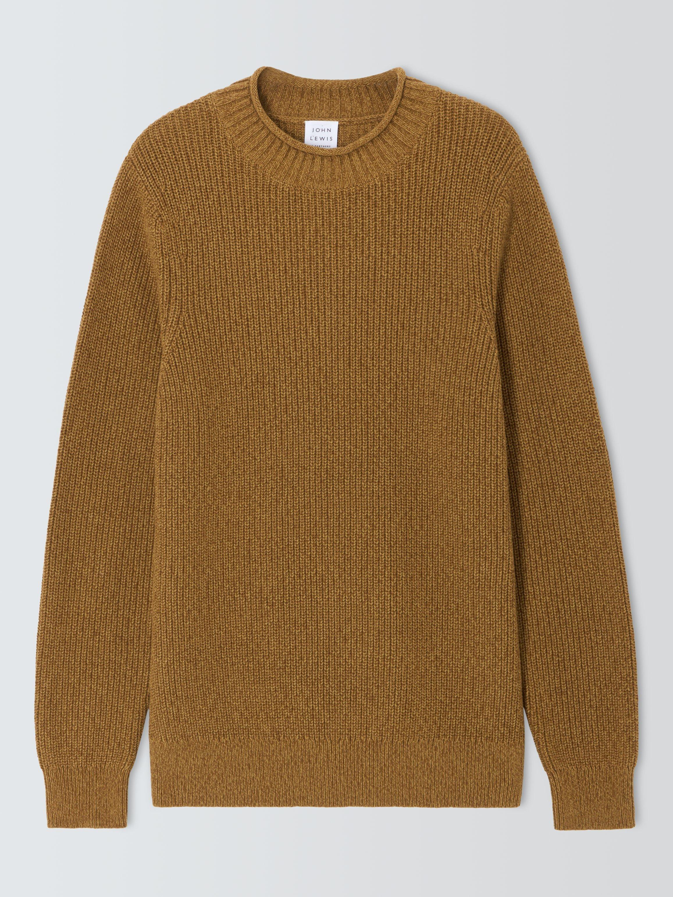 Product image 4 of 6, which shows John Lewis Fisherman Cotton Rib Knit Pie Collar Jumper, Rubber/ Antique Bronze, XL