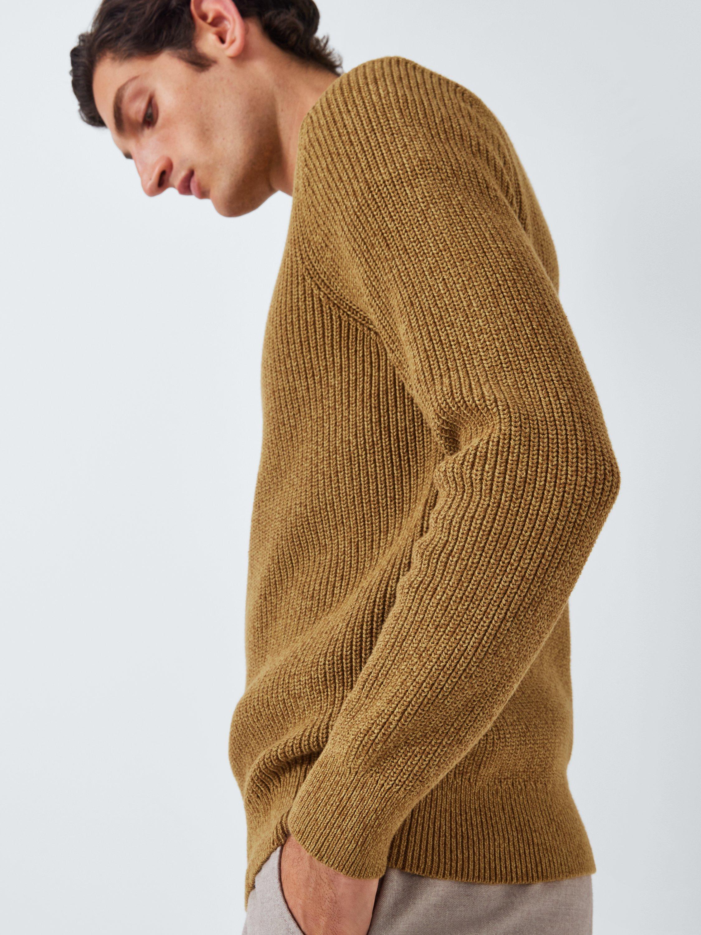 Product image 6 of 6, which shows John Lewis Fisherman Cotton Rib Knit Pie Collar Jumper, Rubber/ Antique Bronze, XL