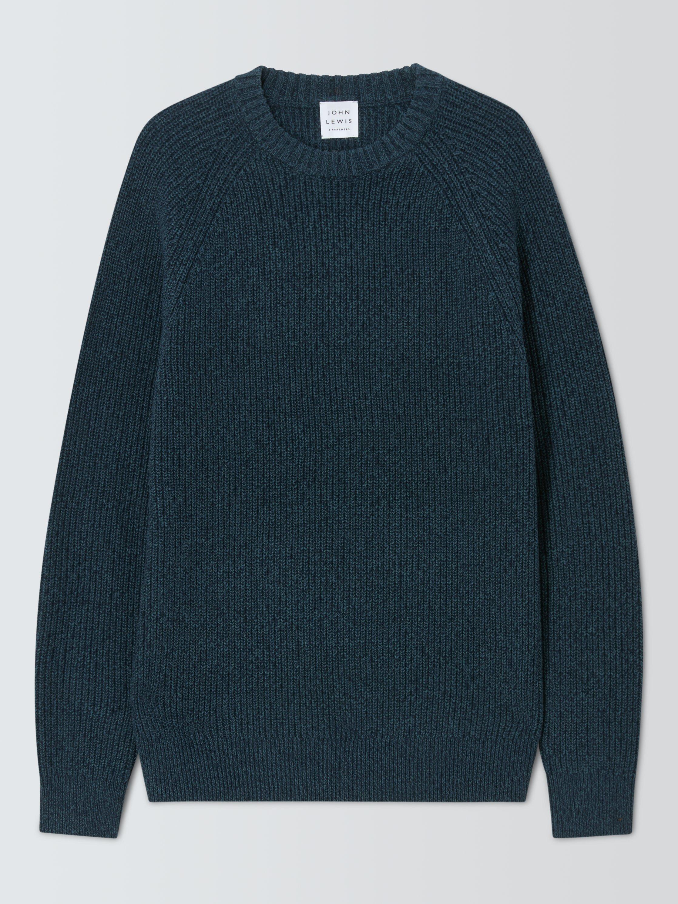 John Lewis Cotton Knit Rib Crew Neck Fisherman s Jumper Navy Orion