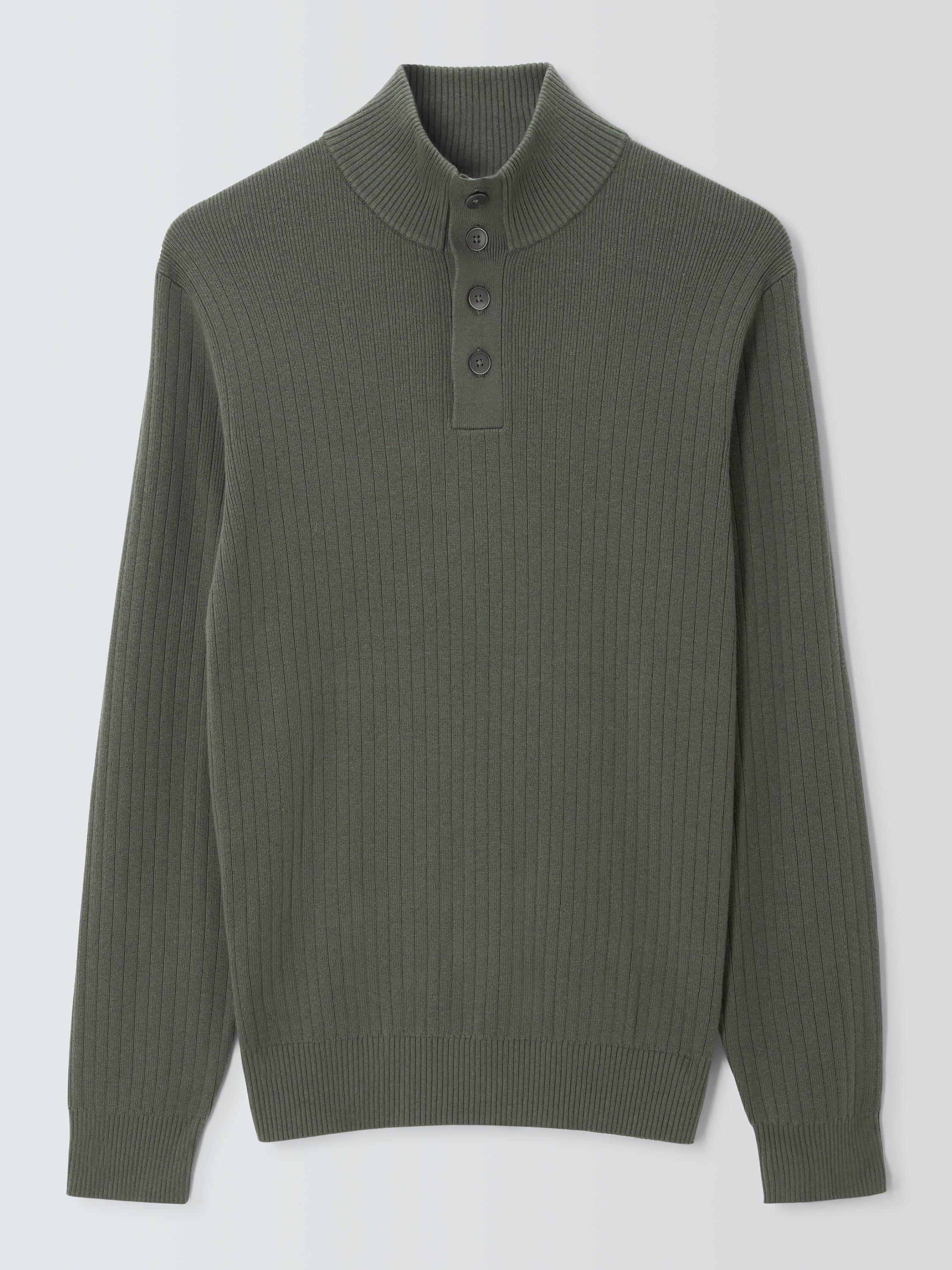 Product image 4 of 6, which shows John Lewis Cotton & Cashmere Blend Button Neck Jumper, Seal Grey, L
