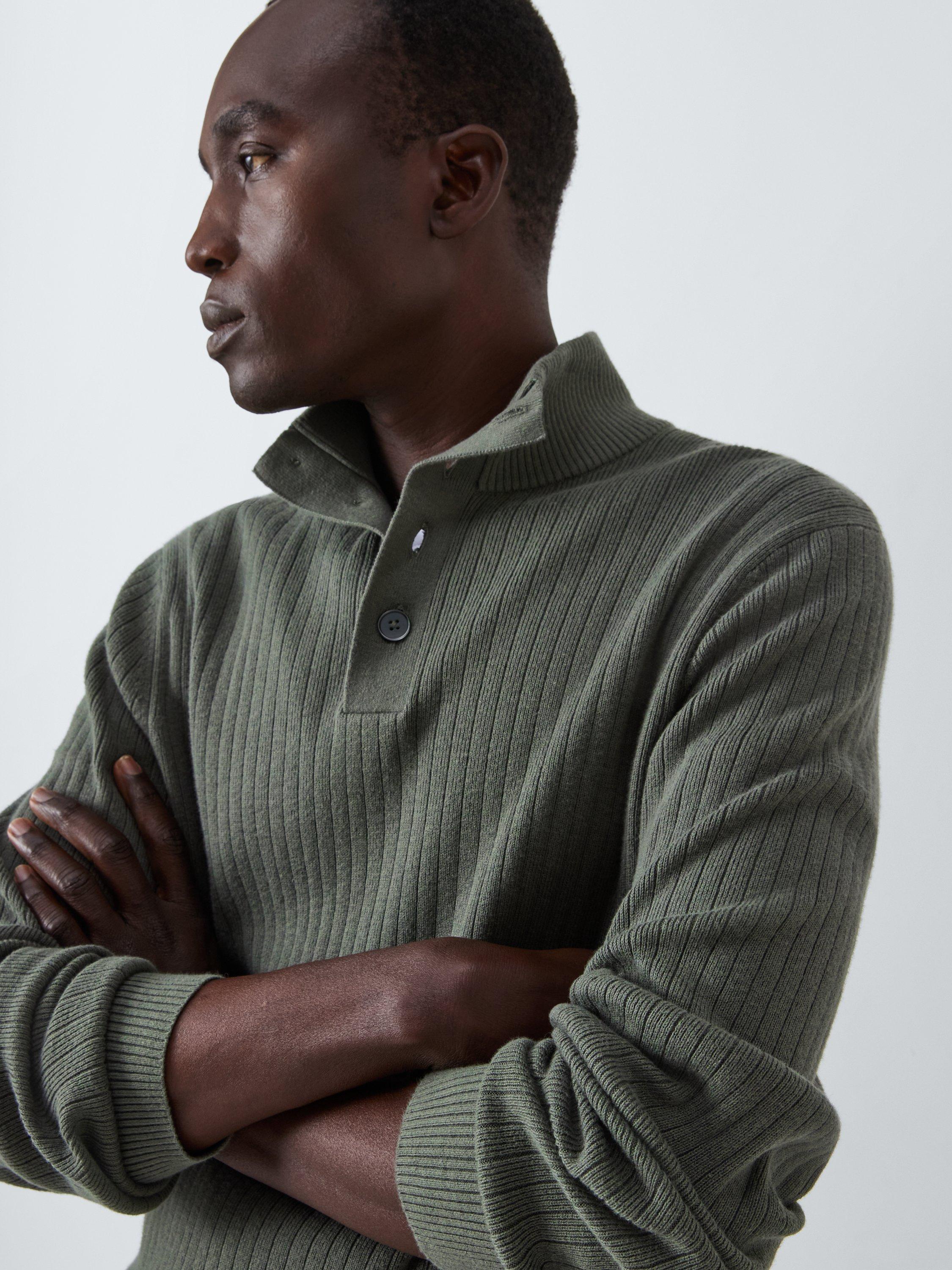 Product image 6 of 6, which shows John Lewis Cotton & Cashmere Blend Button Neck Jumper, Seal Grey, L