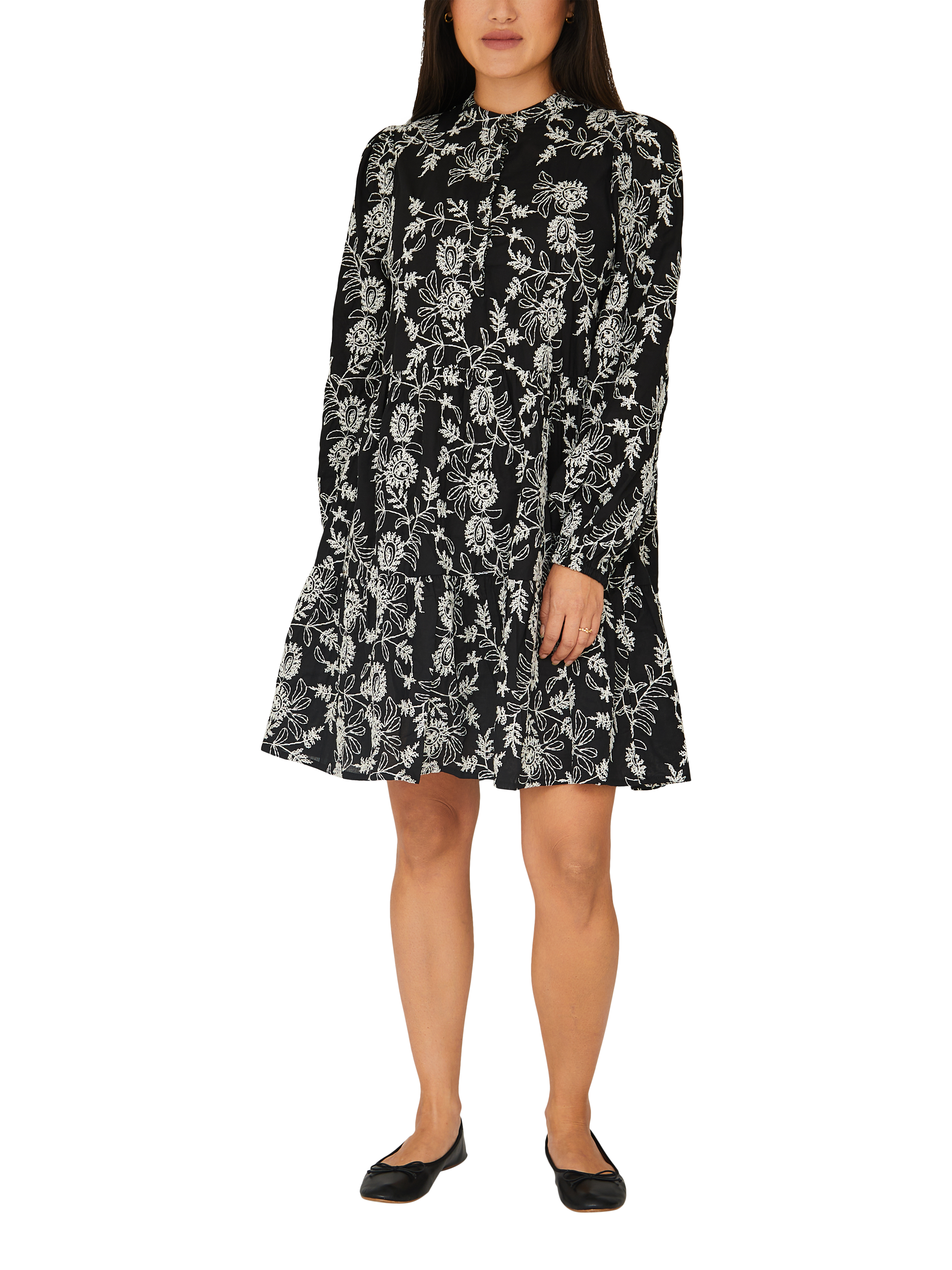 Product image 1 of 5, which shows A-VIEW Embroidered Dress, Black/Off White, 8