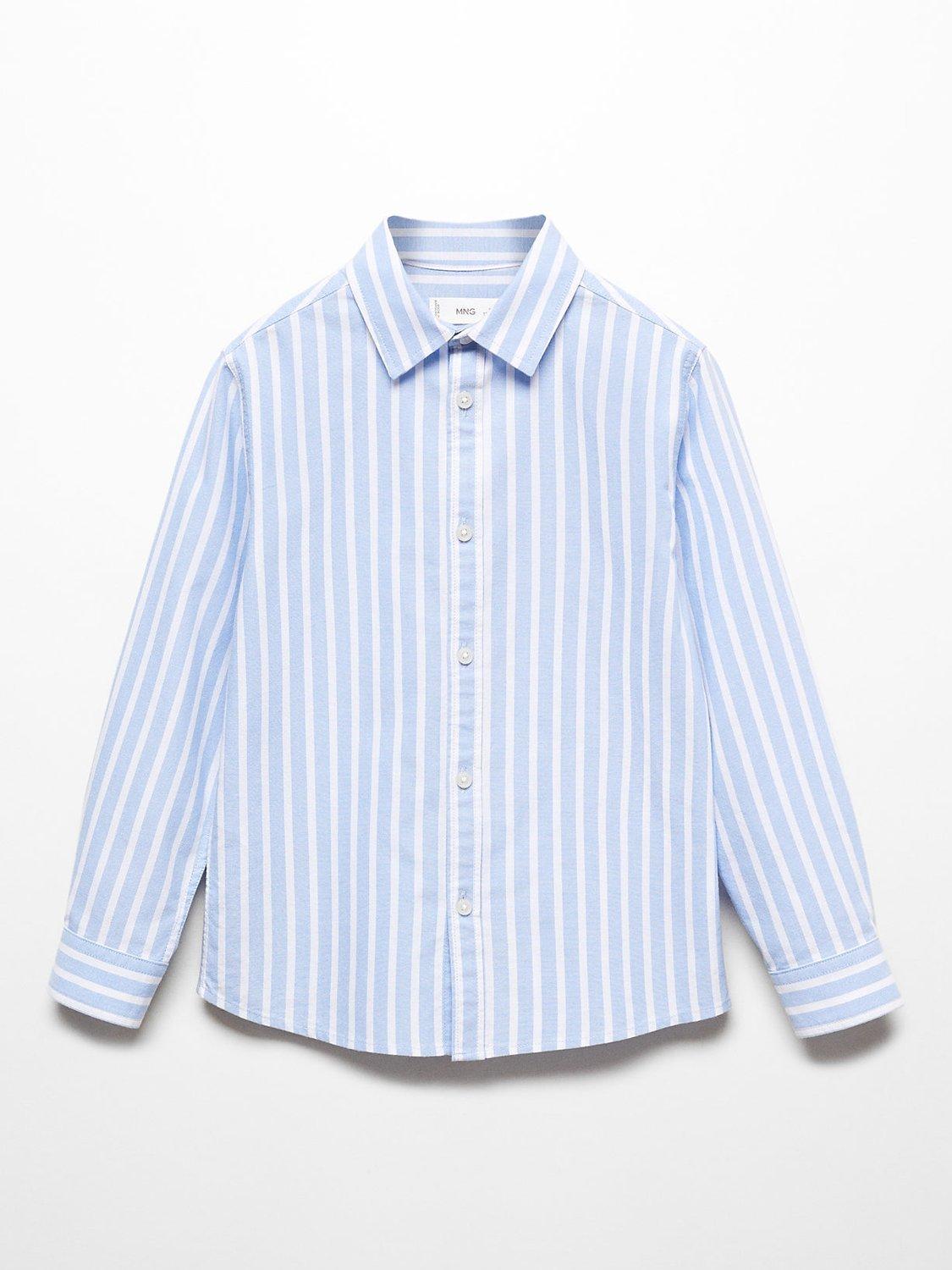 Mango Kids' Oliver Regular Fit Stripe Shirt, Pastel Blue