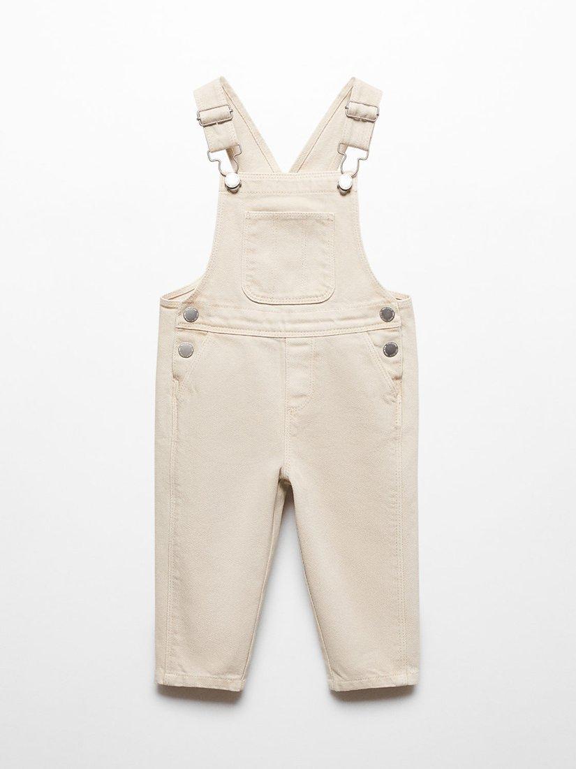 Mango Baby Oporto Denim Long Dungarees, Natural White