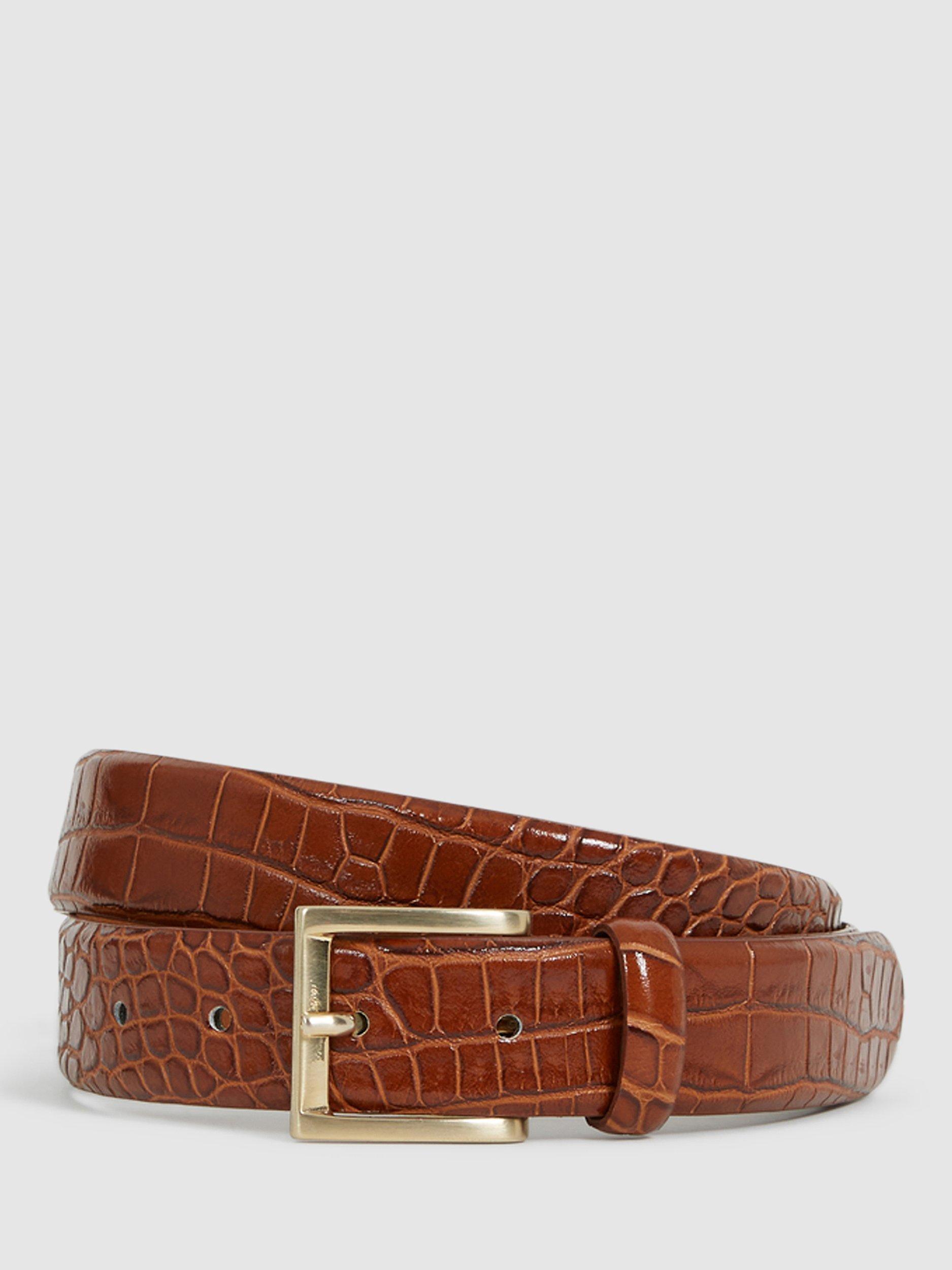 Reiss Albany Crocodile Belt, Tan
