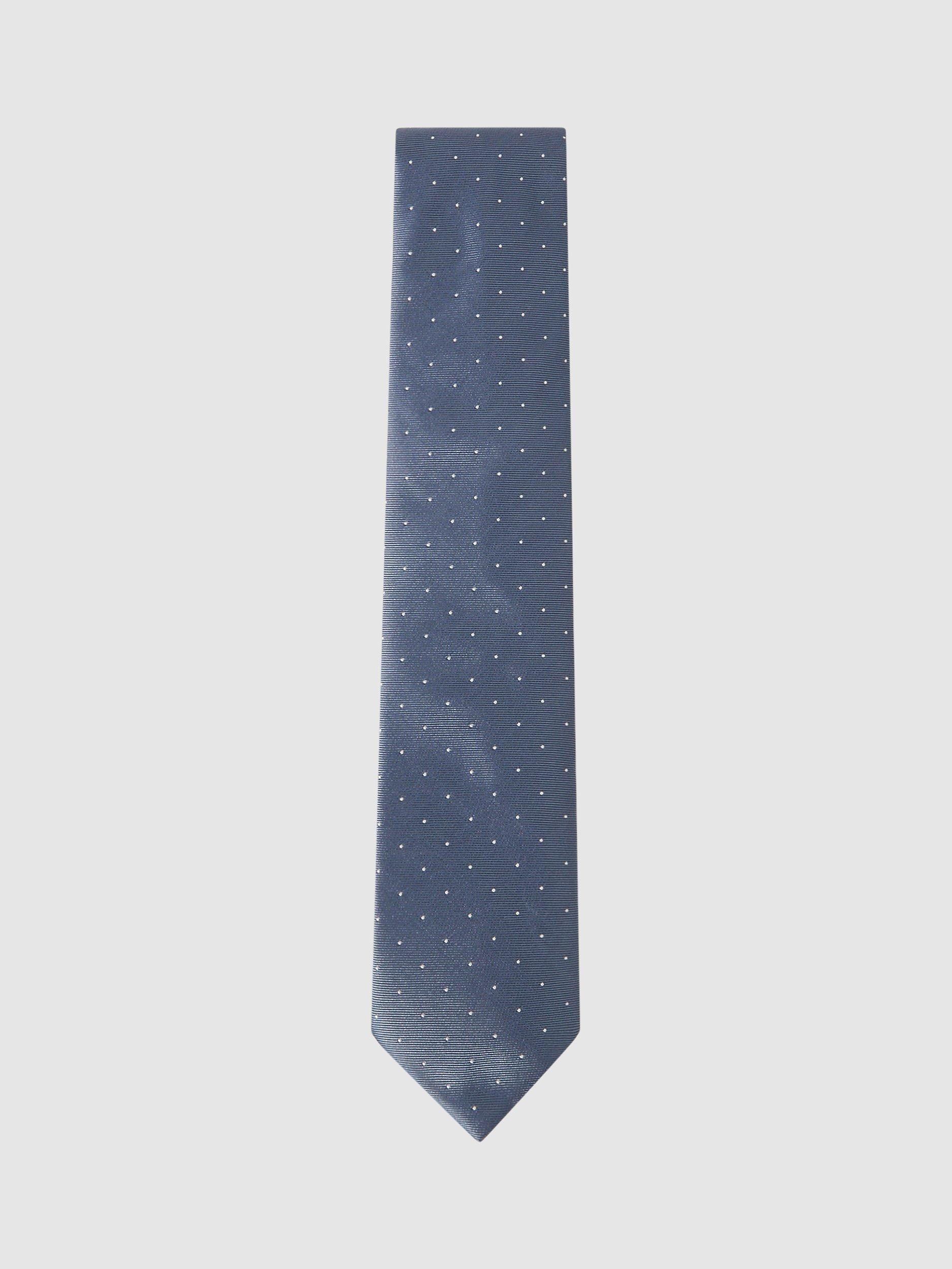 Reiss Liam Textured Polka Dot Tie, Blue