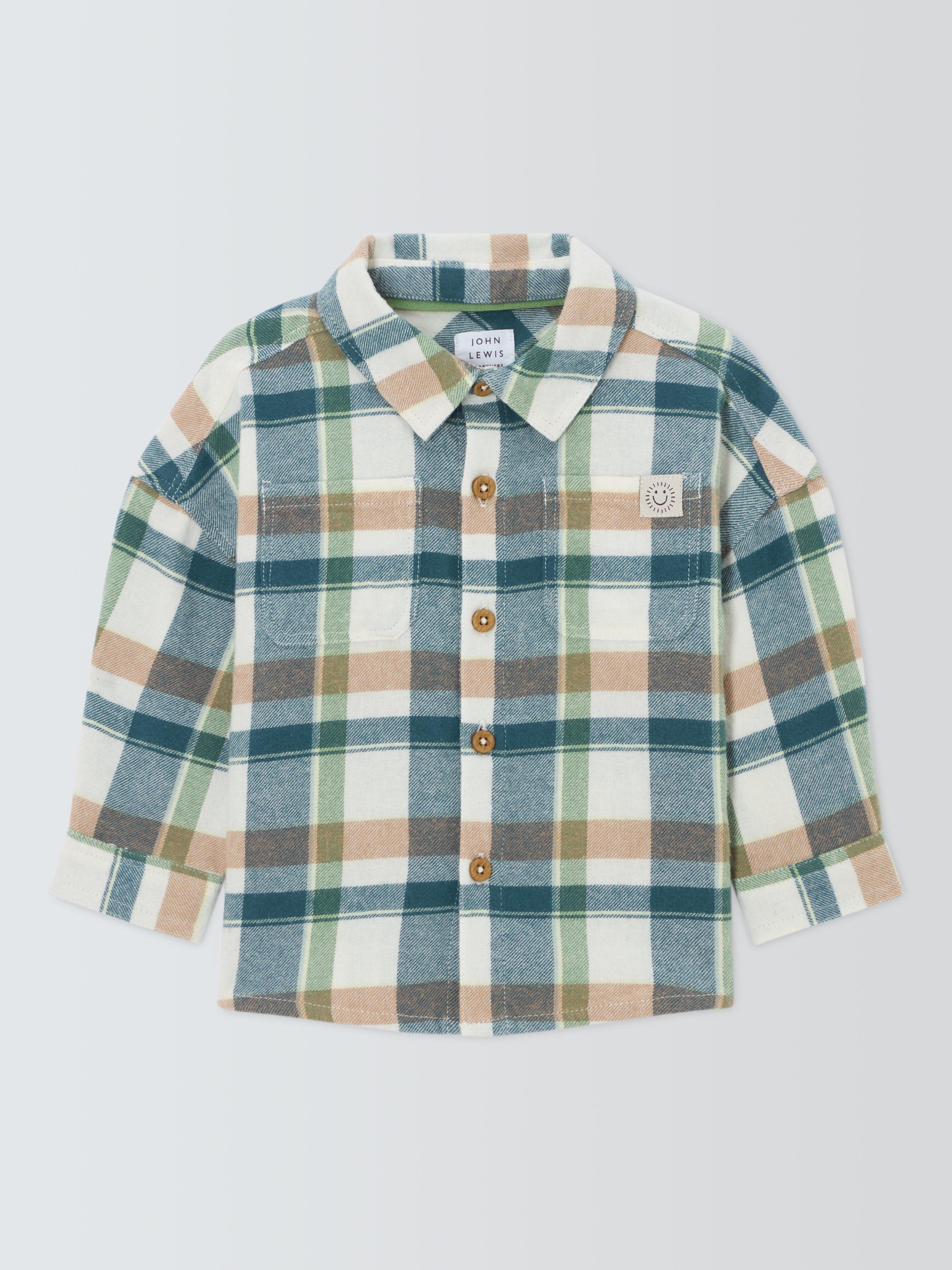 John Lewis Baby Check Long Sleeve Shirt, Brown