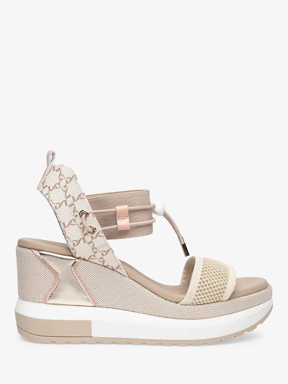 NeroGiardini Leather Wedge Sandals, Beige
