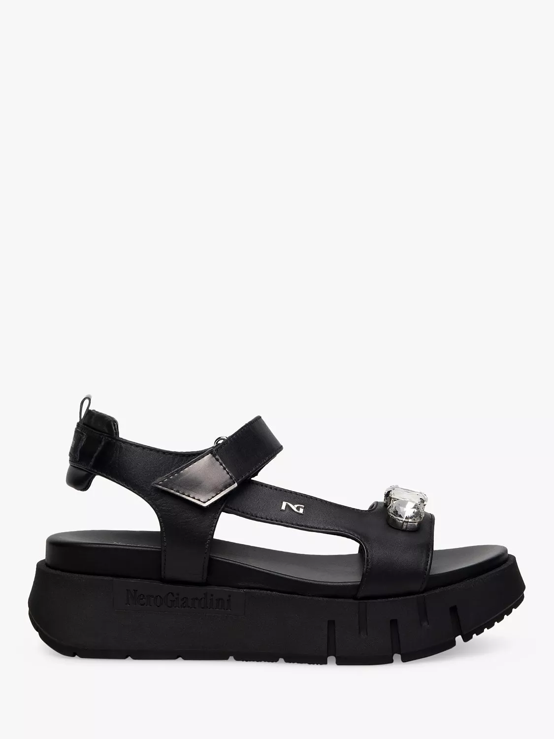 NeroGiardini Leather Flatform Sandals Black