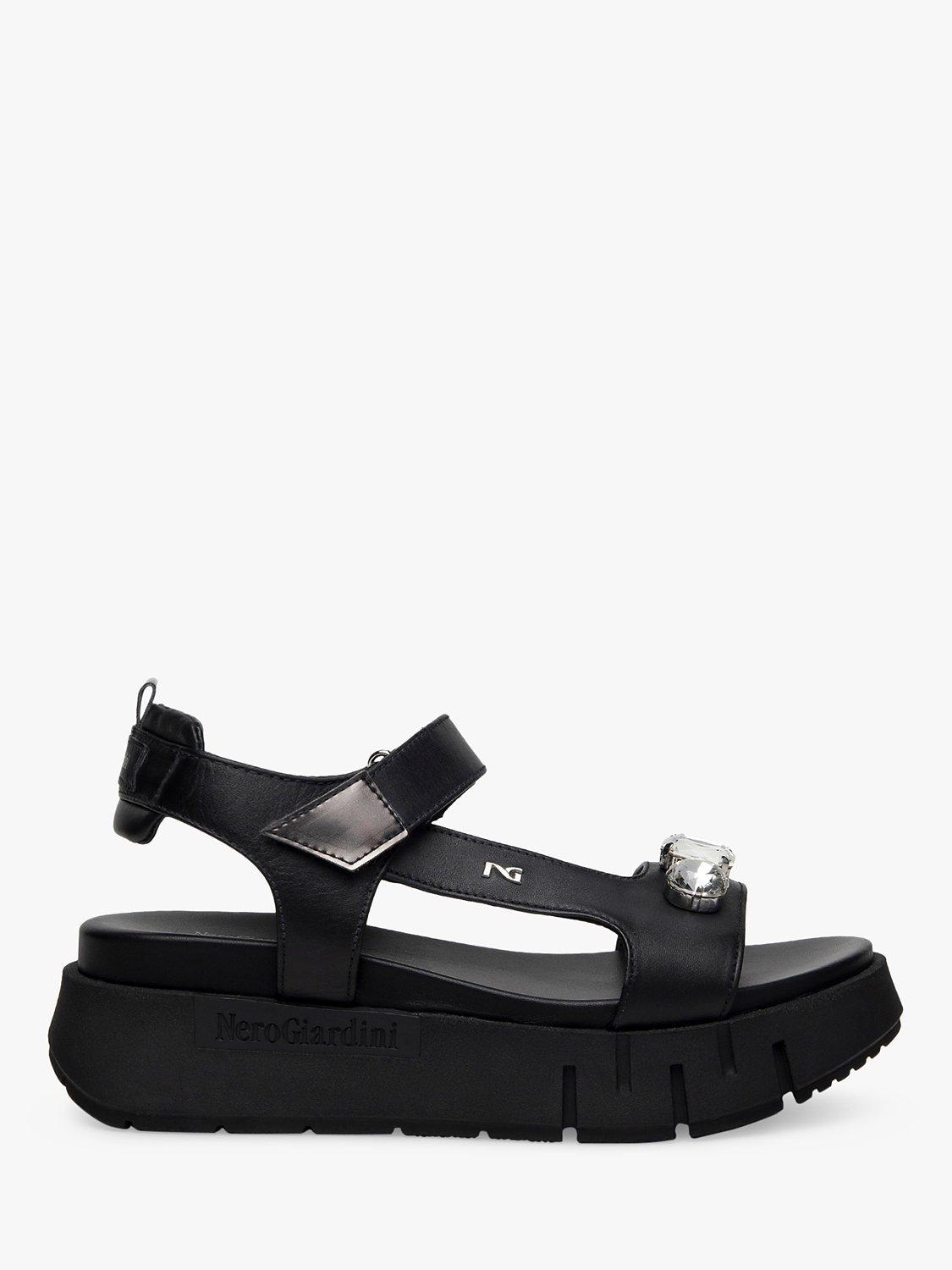 NeroGiardini Leather Flatform Sandals, Black