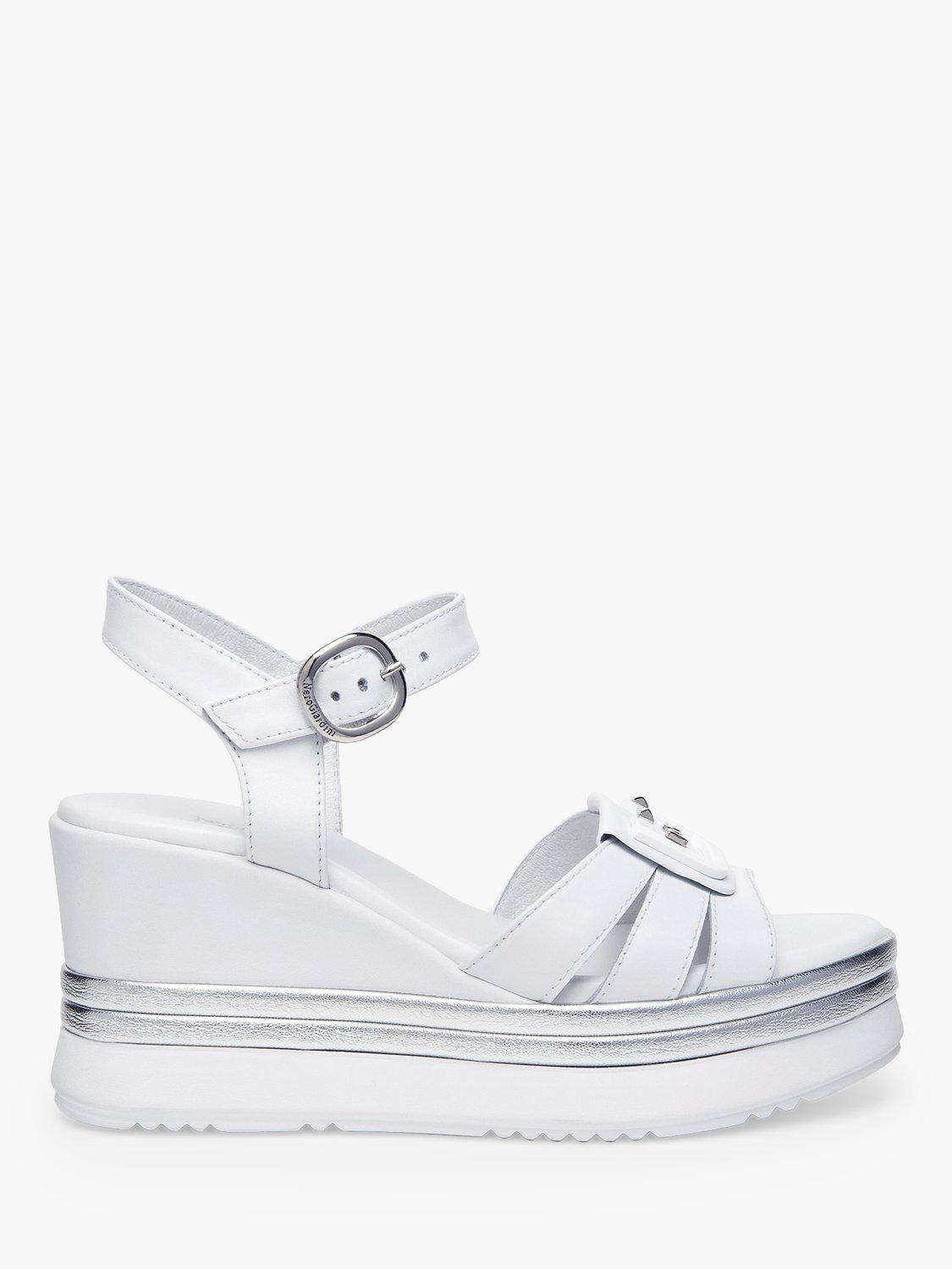 NeroGiardini Leather Wedge Sandals, Beige, White