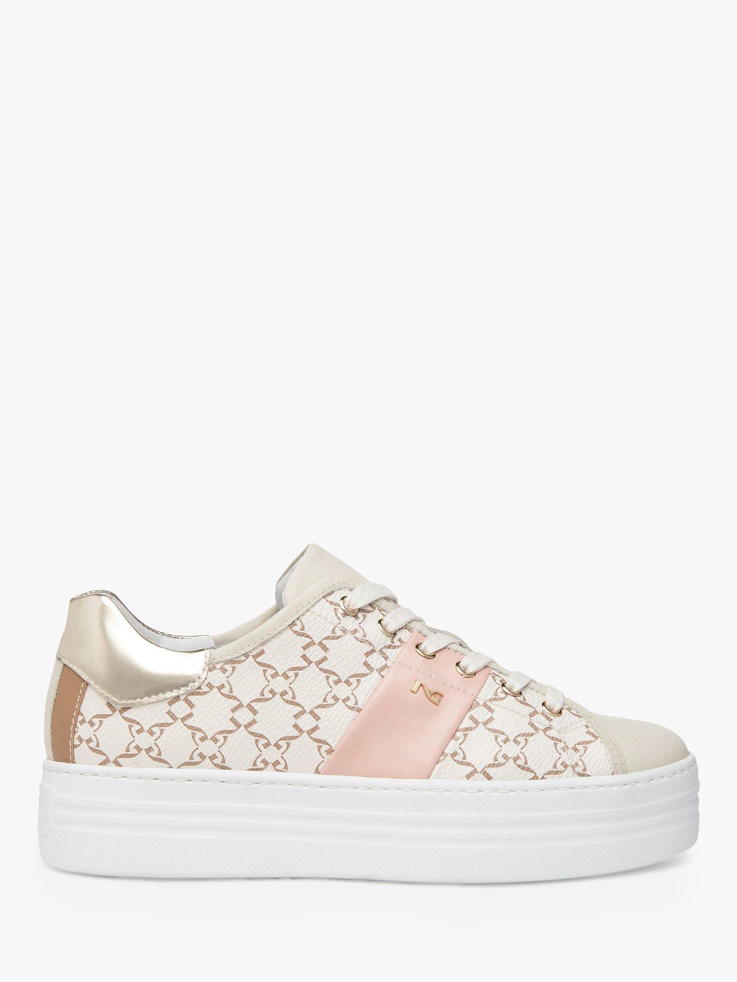 NeroGiardini Leather Flatform Trainers, Biege