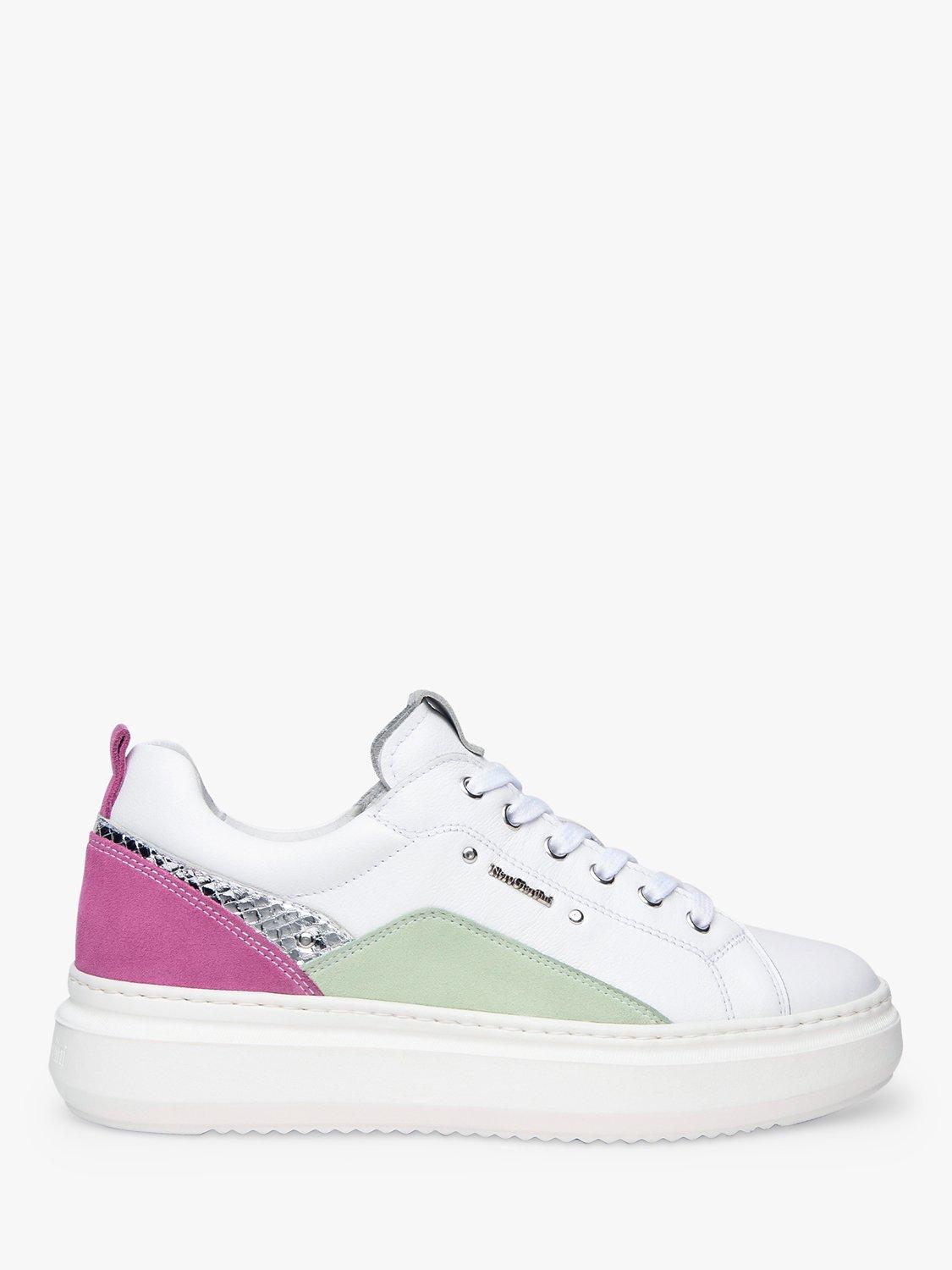 NeroGiardini Leather Lace Up Trainers, White/Pink
