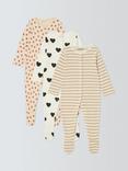 John Lewis ANYDAY Baby Heart Spots Stripes Sleepsuits, Pack of 3, Multi