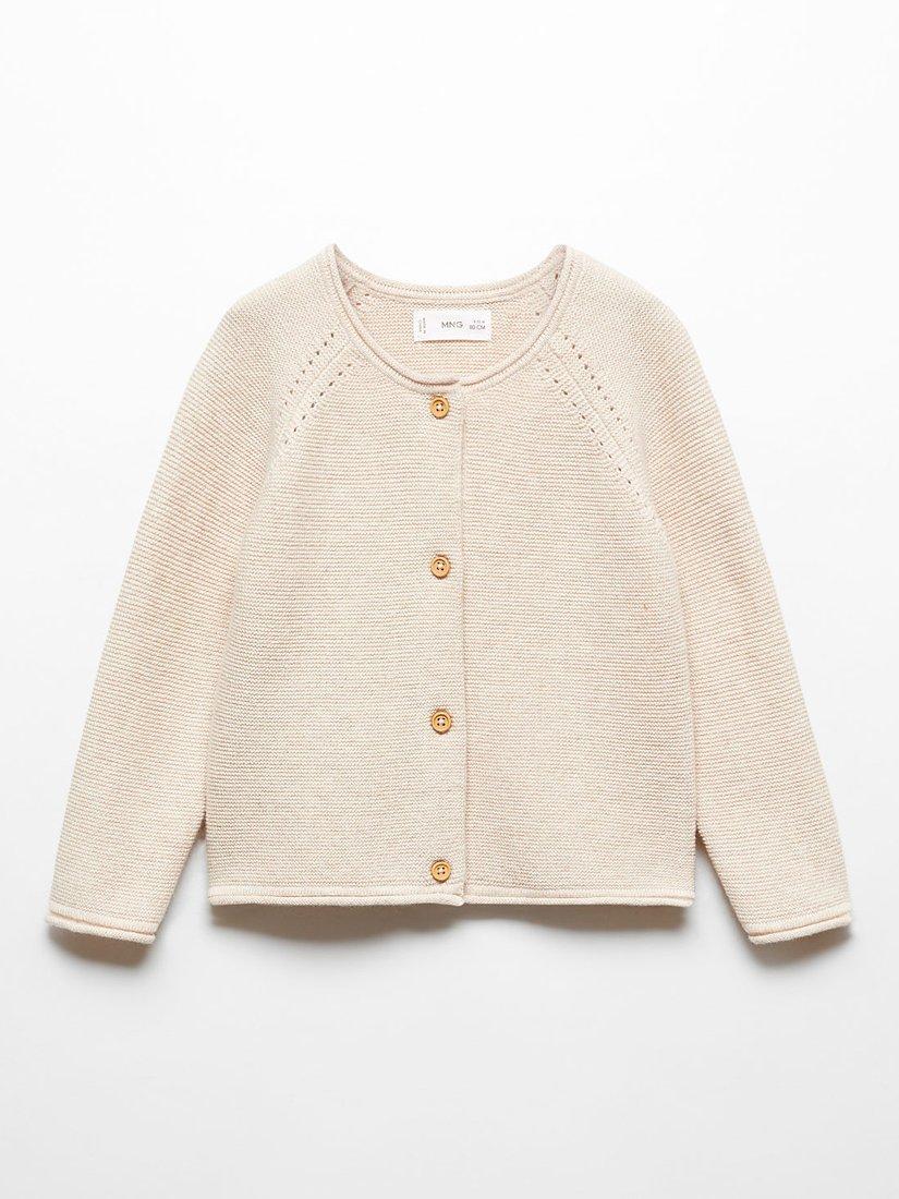 Mango Kids' Nala Cotton Blend Fine Knit Cardigan, Pastel Brown