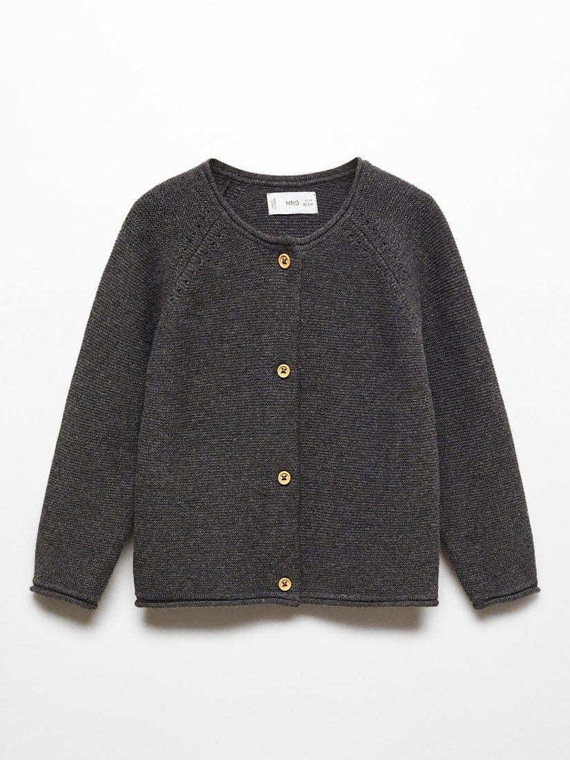 Mango Kids' Nala Cotton Blend Fine Knit Cardigan, Charcoal