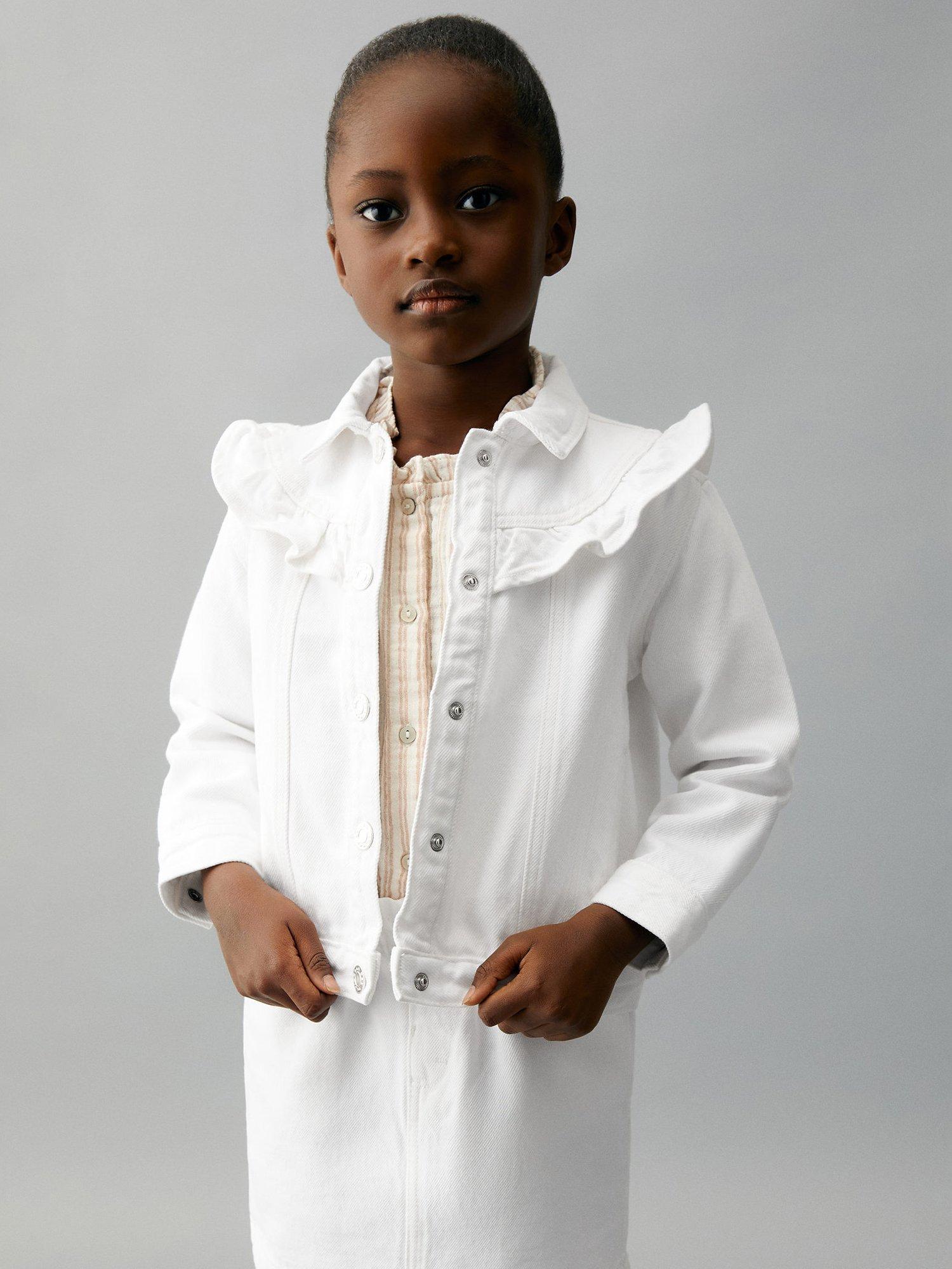 Mango Baby Normi Ruffle Denim Jacket, White