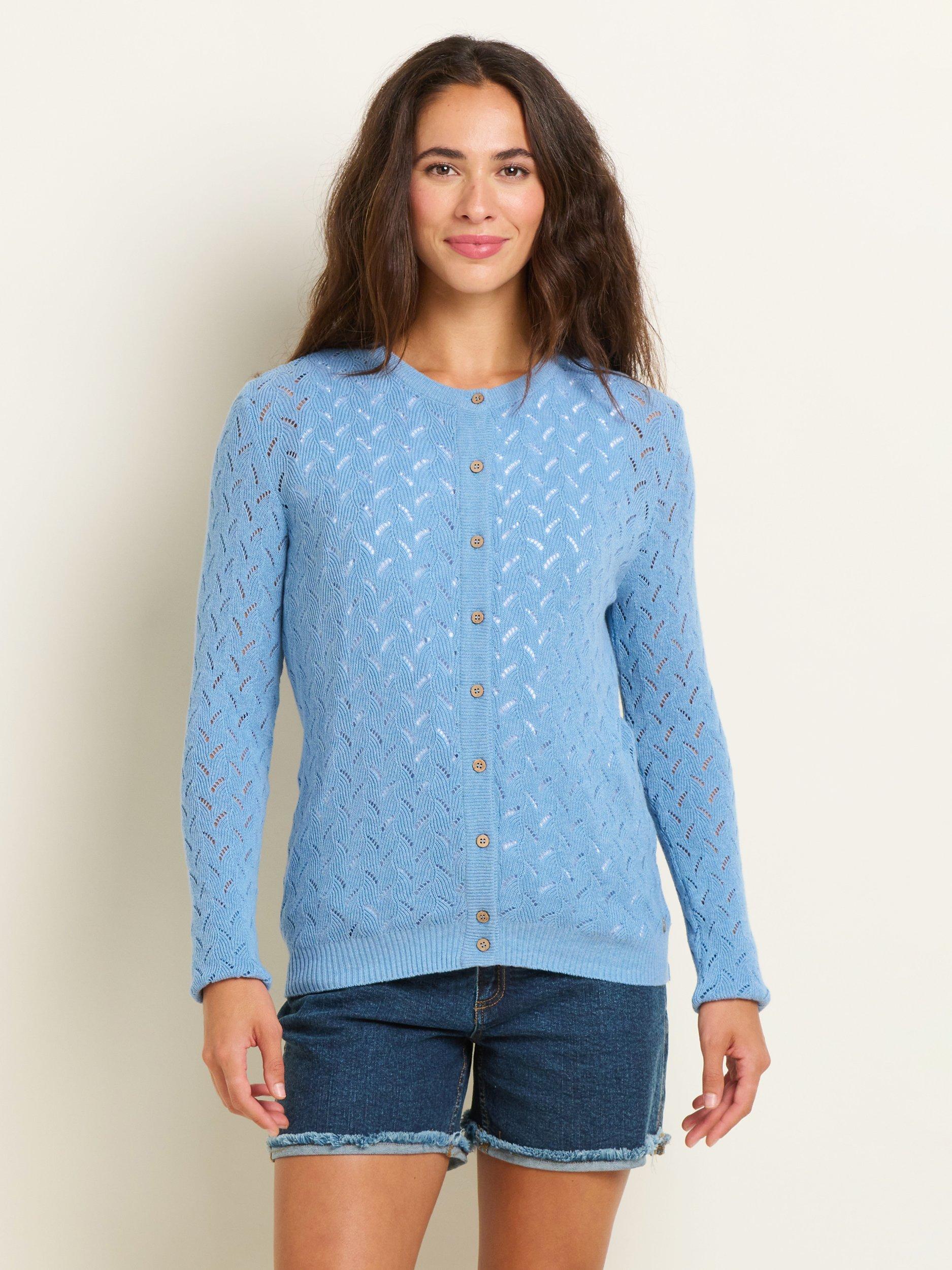 Brakeburn Wave Pointelle Knitted Cardigan, Blue