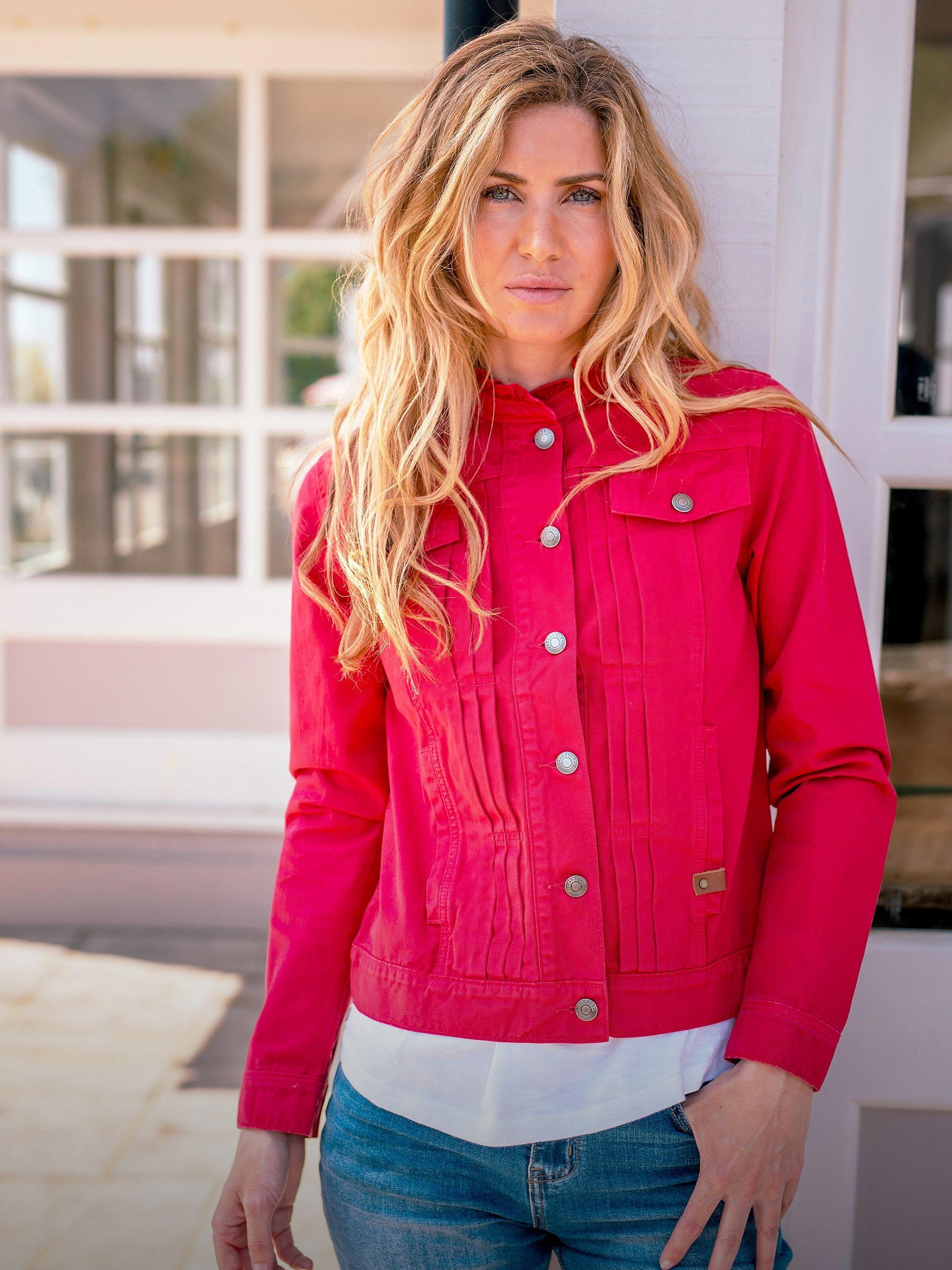 Brakeburn Milford Ruffle Neck Denim Jacket Red