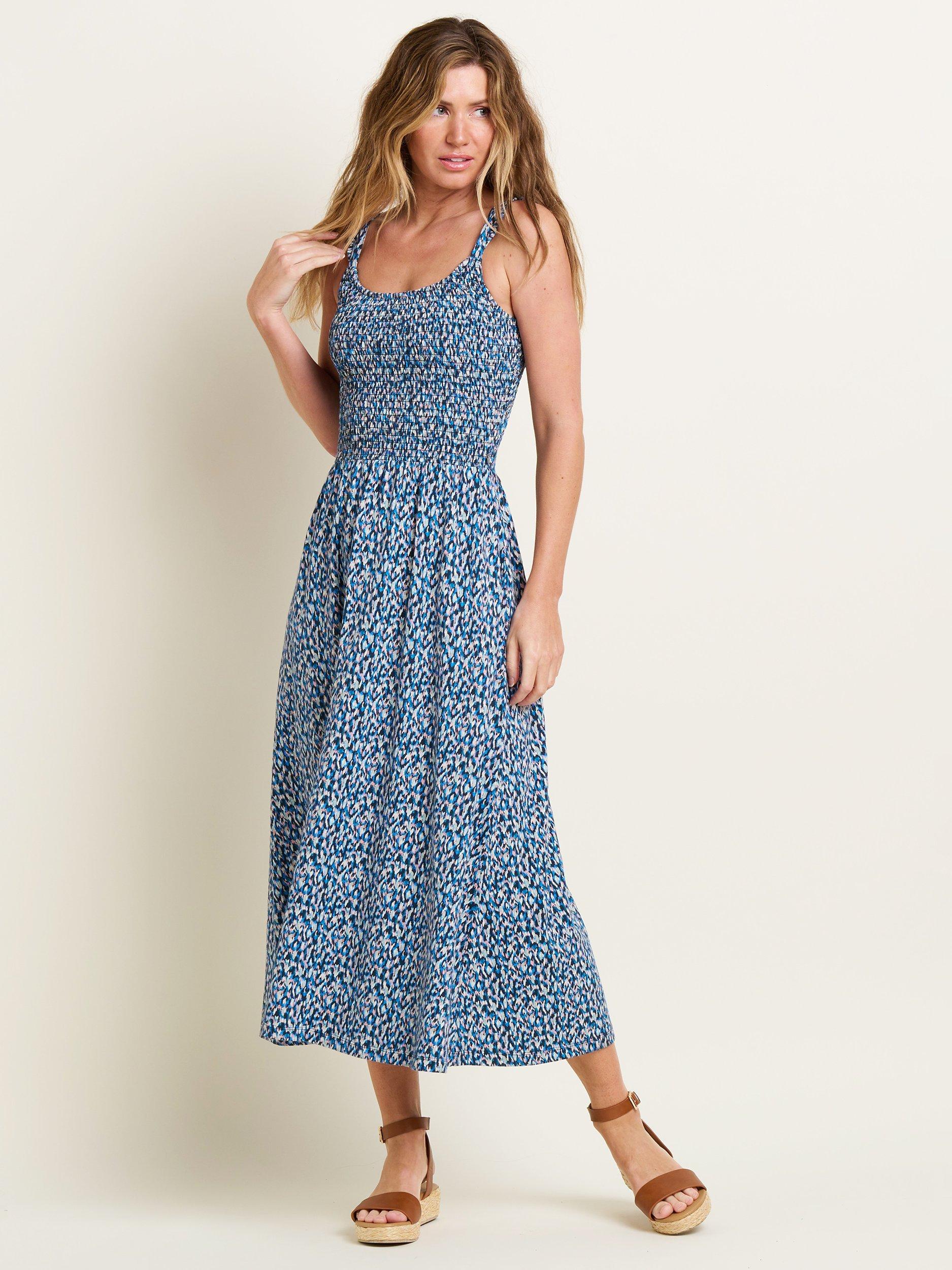 Brakeburn Brushed Camouflage Print Maxi Cotton Dress, Blue