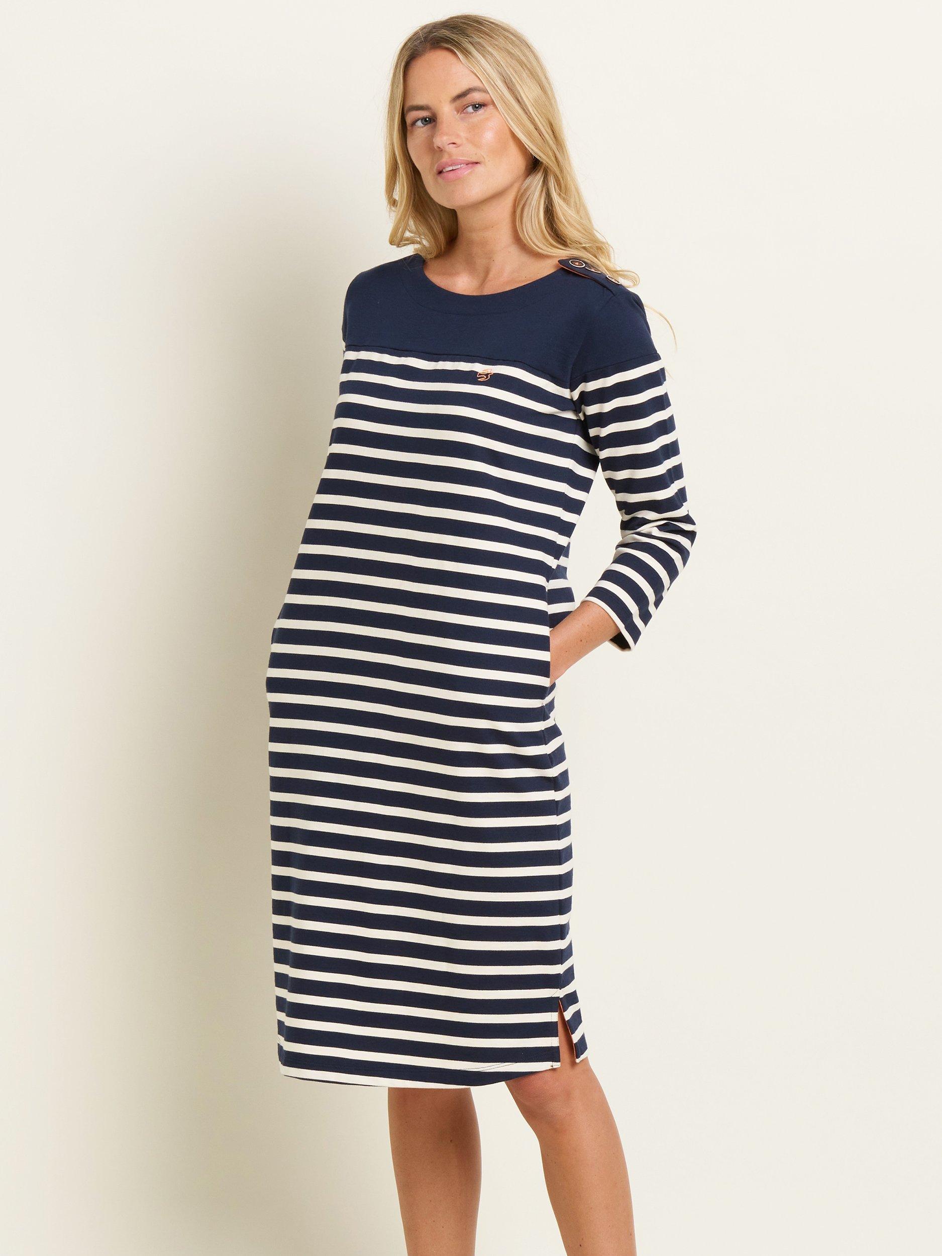 Brakeburn West Bay Stripe Knee Length Dress, Navy/White