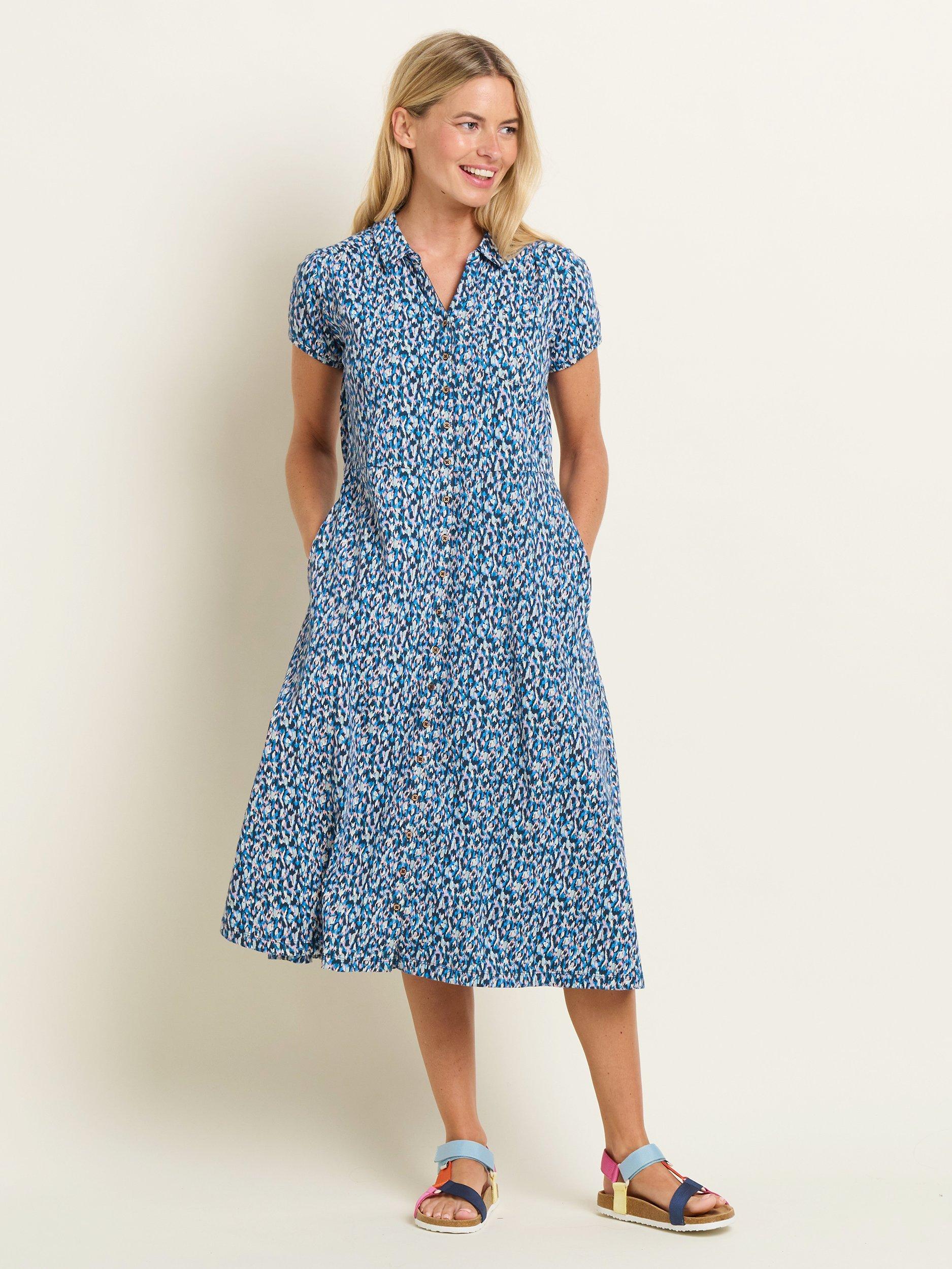 Brakeburn Brushed Camo Shirt Dress, Blue
