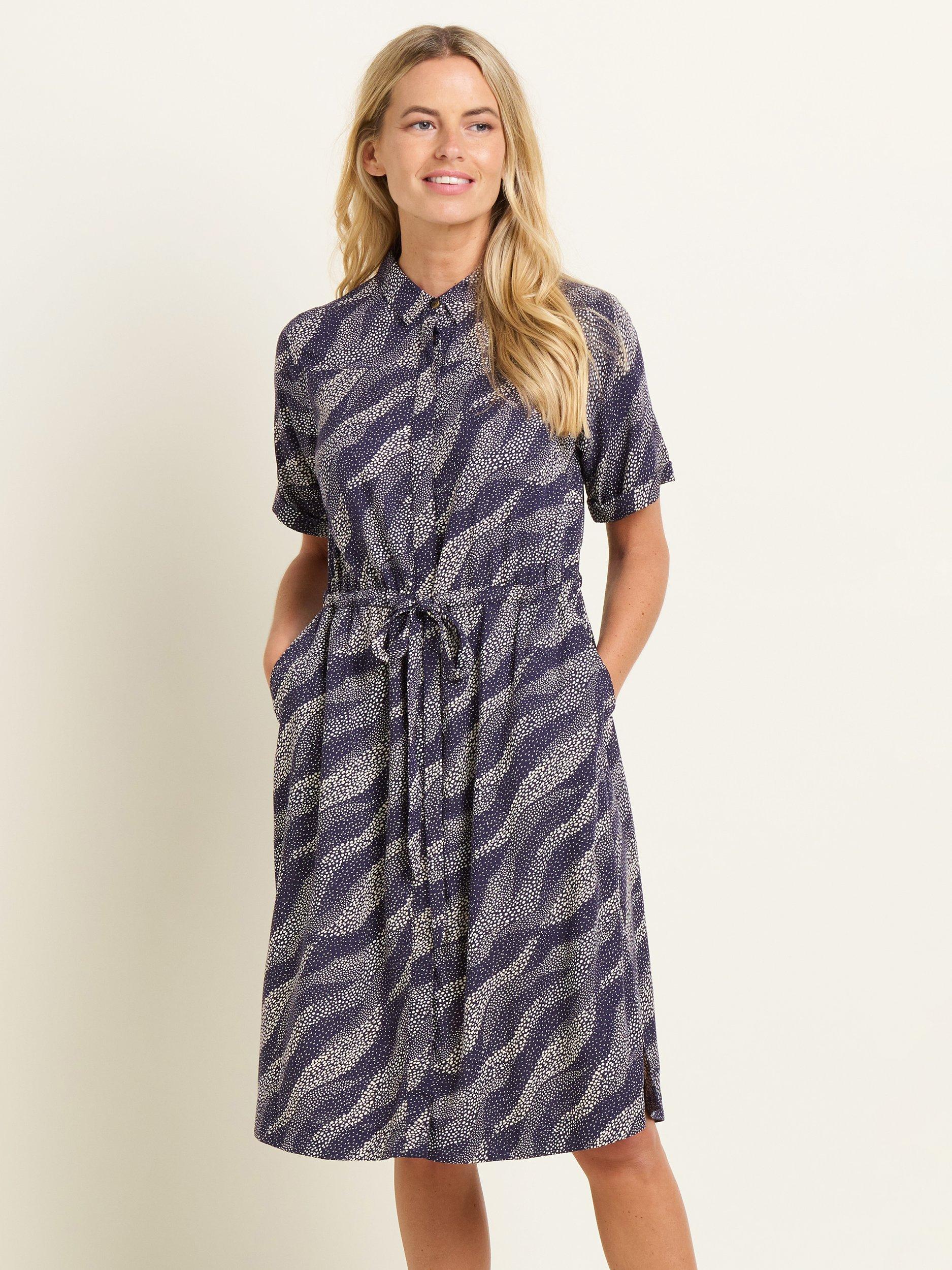 Brakeburn Flowing Dots Shirt Dress, Navy