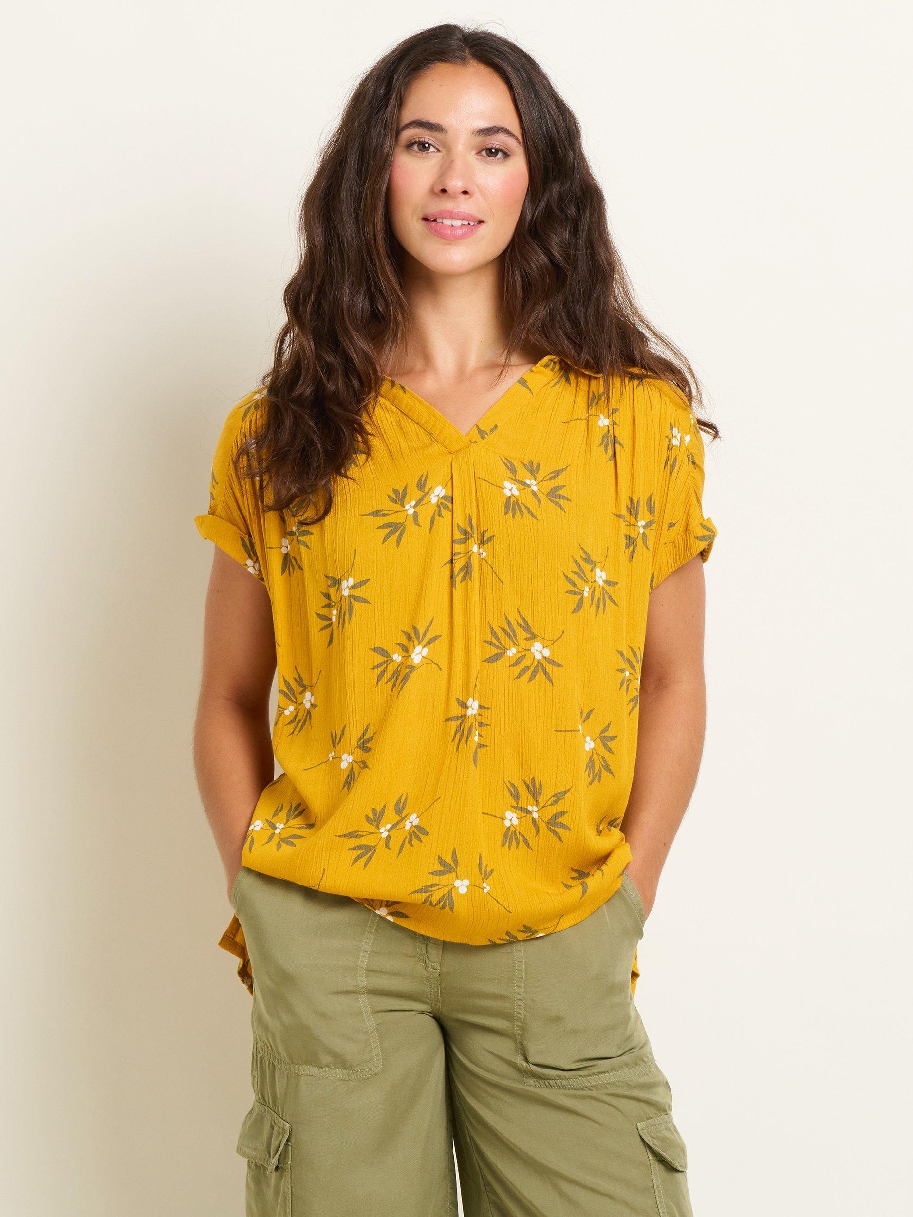 Brakeburn Berry Floral Print Blouse, Yellow