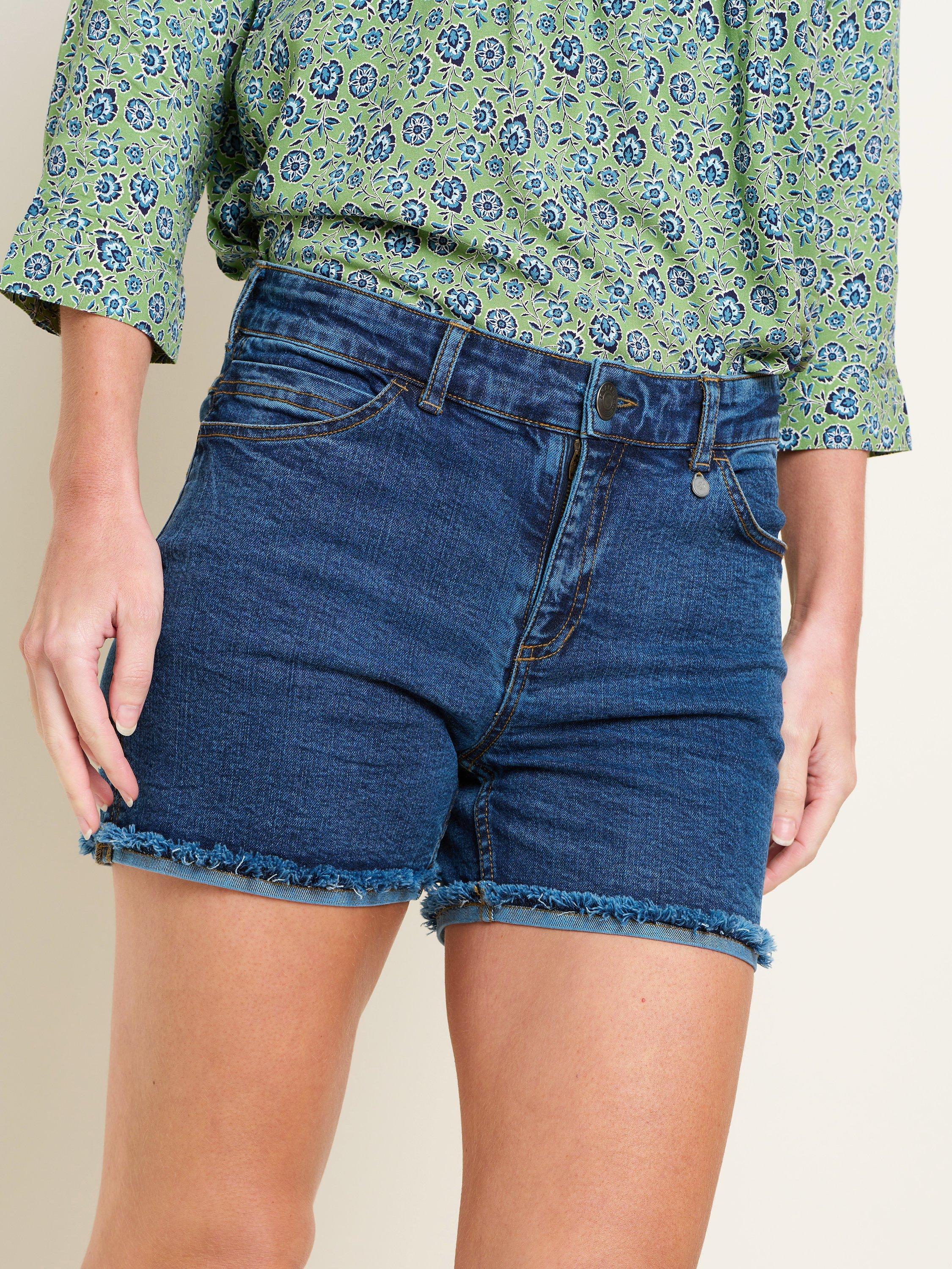 Product image 3 of 4, which shows Brakeburn Raw Edge Denim Shorts, Blue, 8