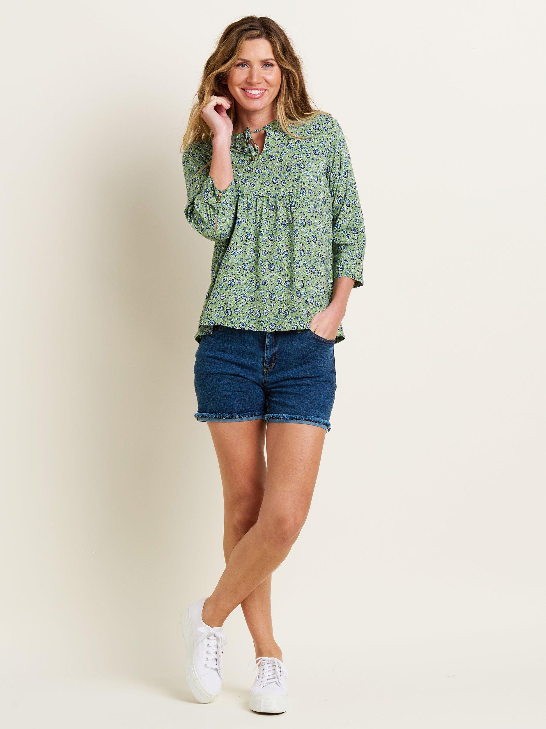 Product image 4 of 4, which shows Brakeburn Raw Edge Denim Shorts, Blue, 8