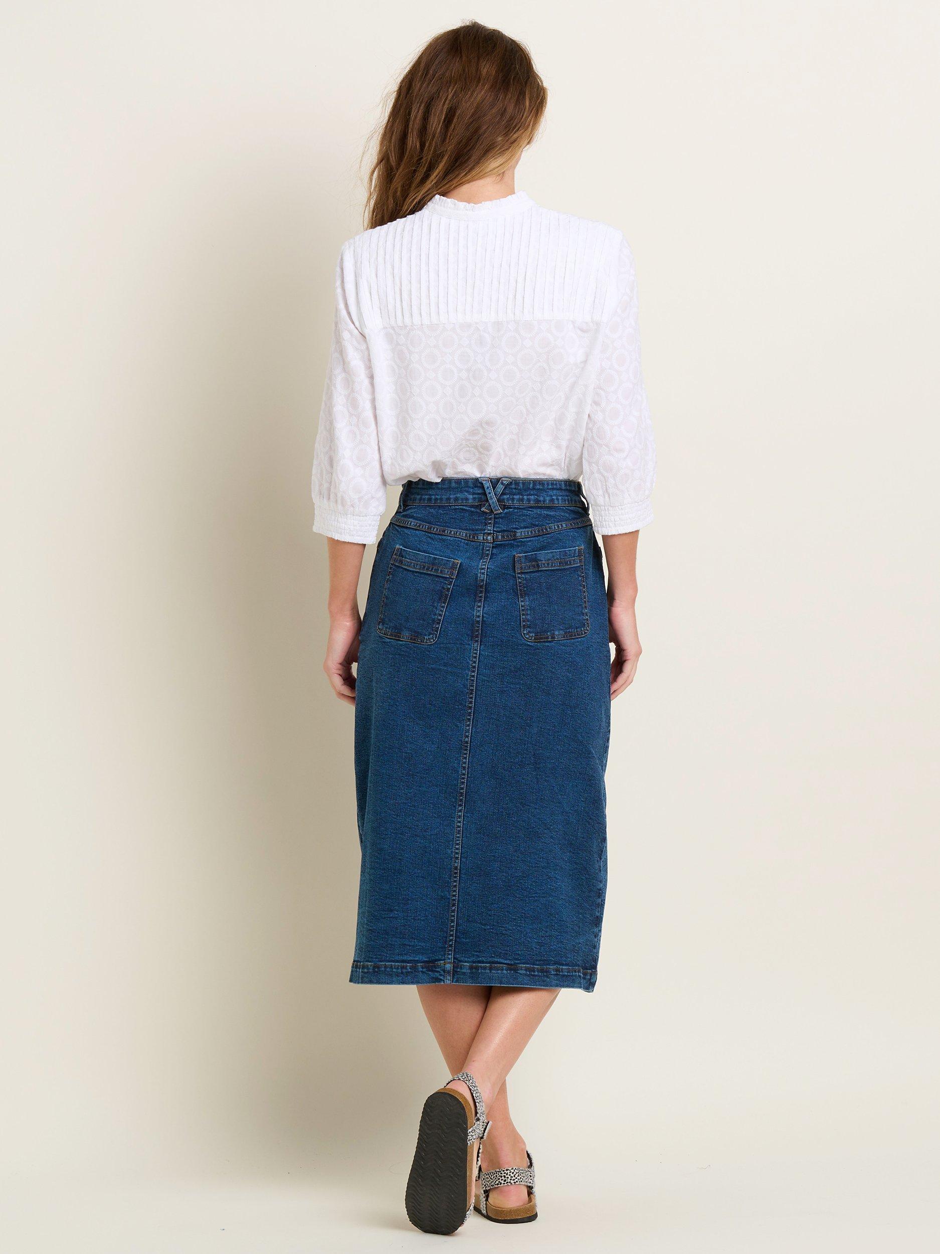 Product image 2 of 4, which shows Brakeburn Button Front Denim Midi Skirt, Blue, 18