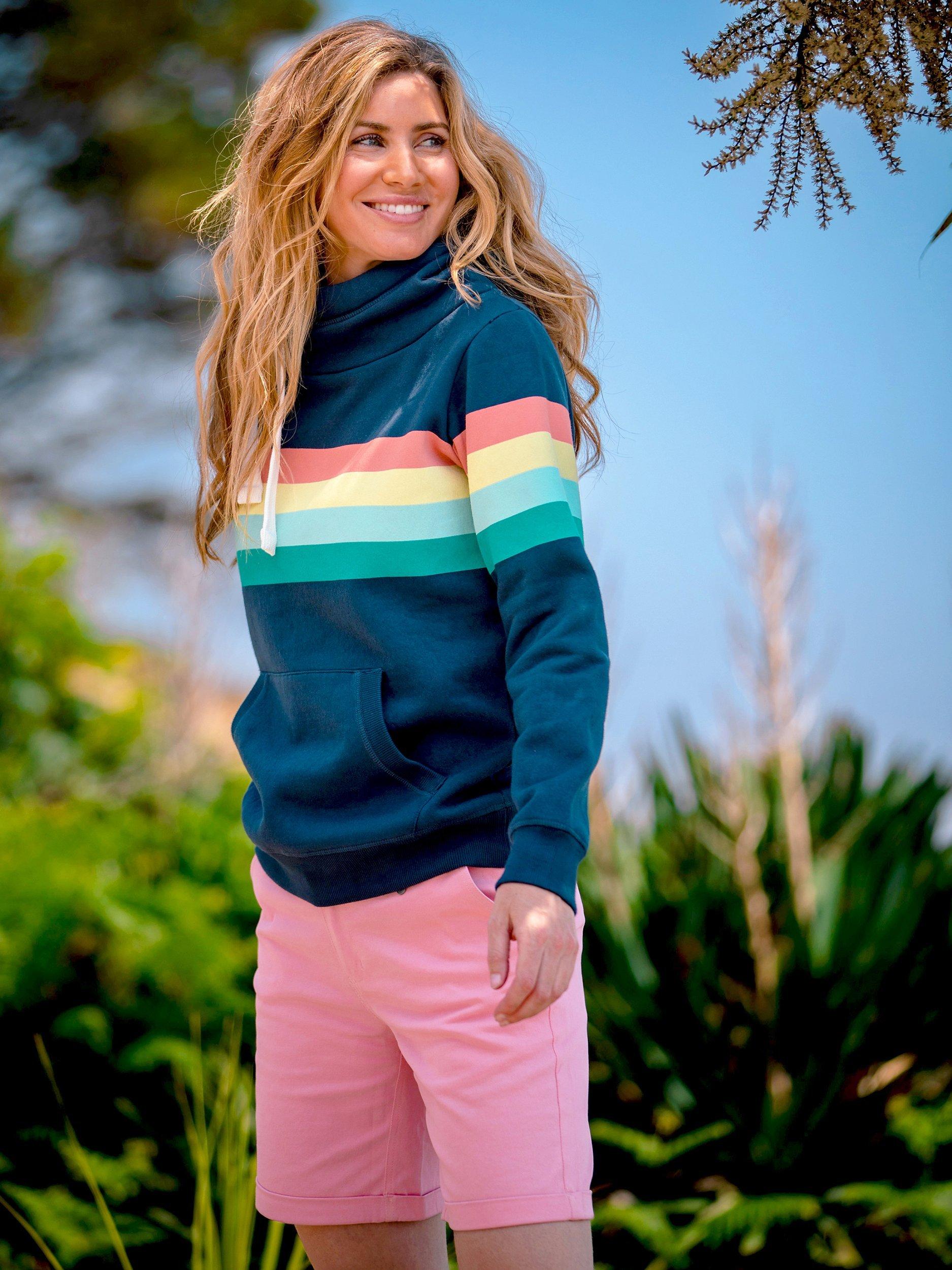 Brakeburn Elsie Retro Stripe Hoodie, Navy/Multi