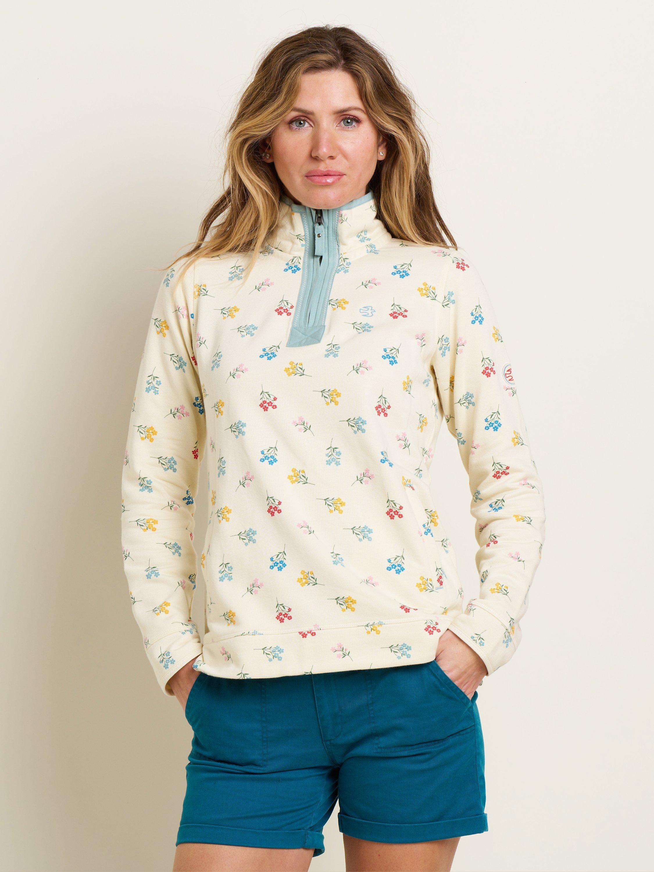 Brakeburn Floral Quarter Zip Sweatshirt, Cream