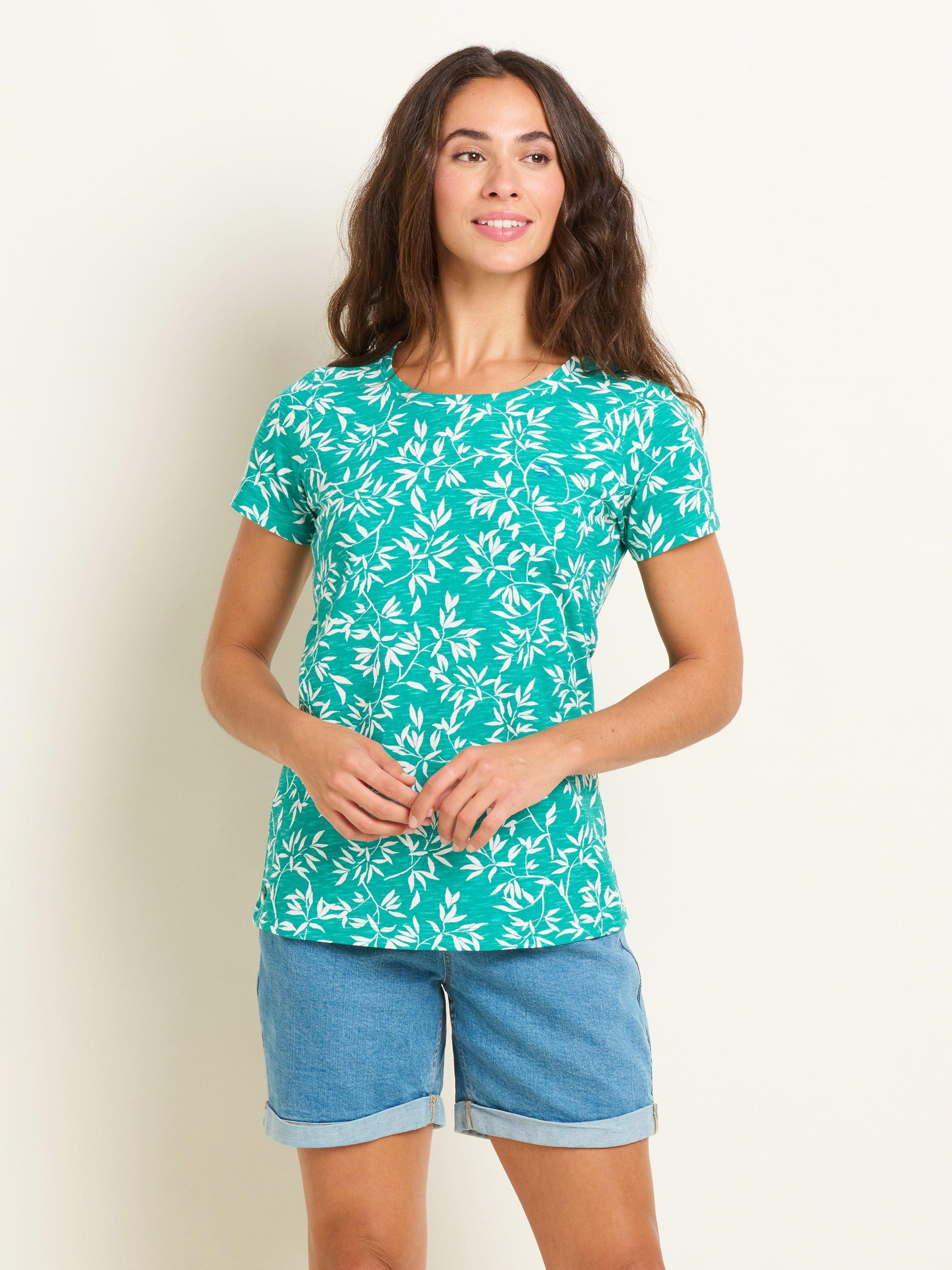 Brakeburn Bamboo Leaves Print T-Shirt, Green