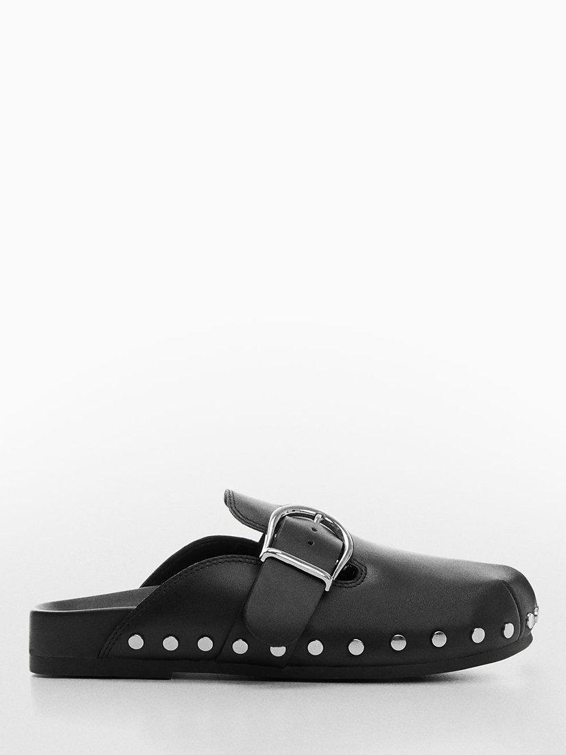 Mango Preya Leather Clog Shoes, Black